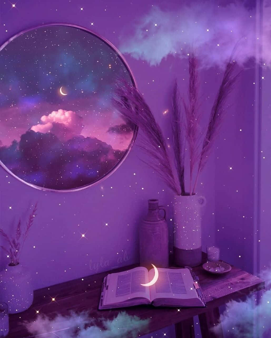 dream aesthetic, purple room, starry sky mirror, HD Phone Wallpaper