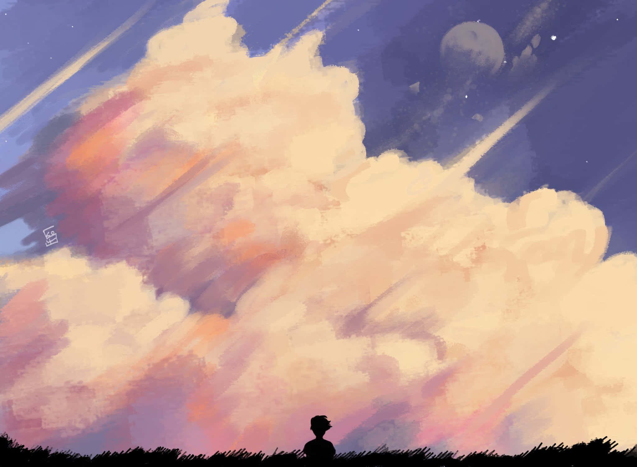 Dream Aesthetic, sunset sky, soft clouds, Full HD Desktop Wallpaper