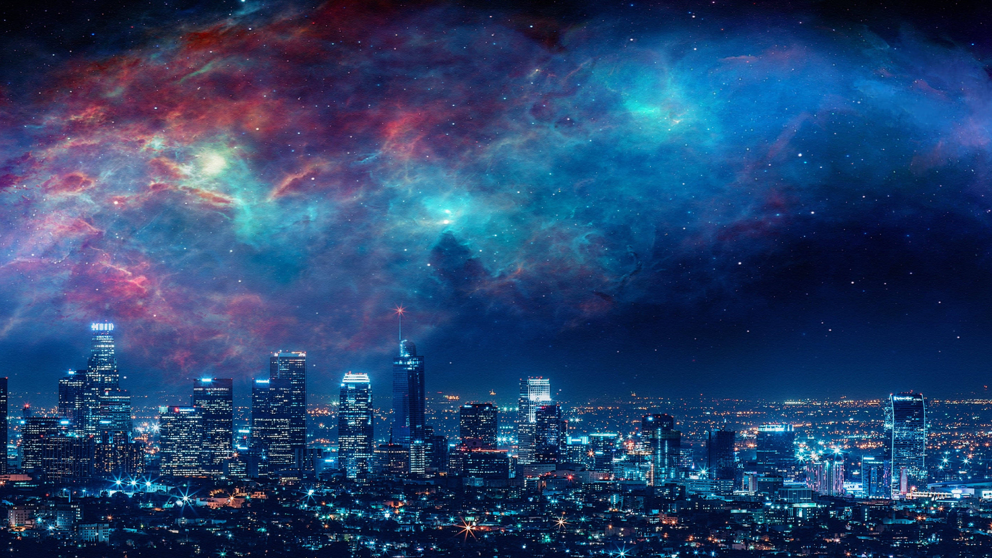 Dream Aesthetic, futuristic city skyline, night, 4K Desktop Wallpaper