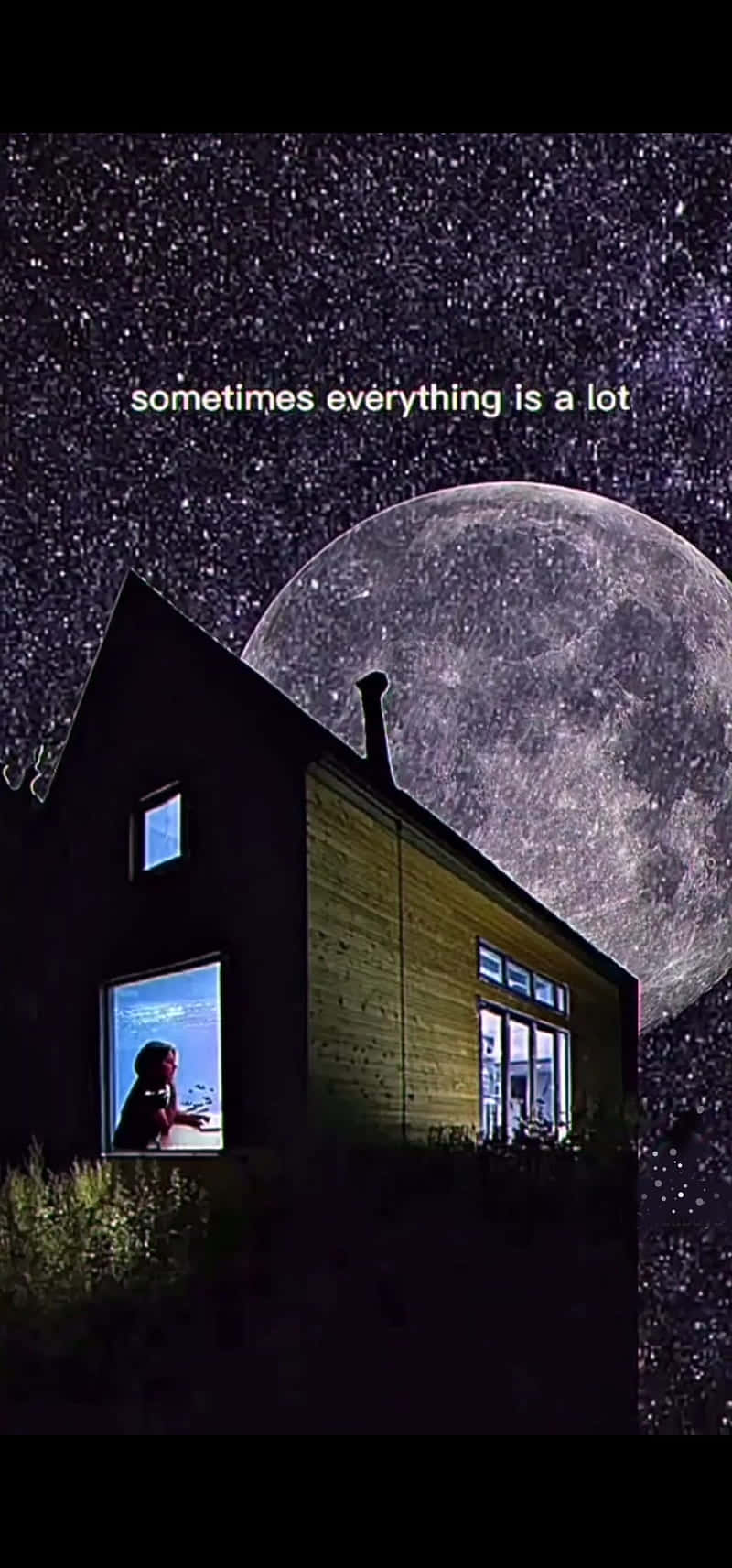 Dream Aesthetic, wooden cabin, colossal moon, HD Phone Wallpaper