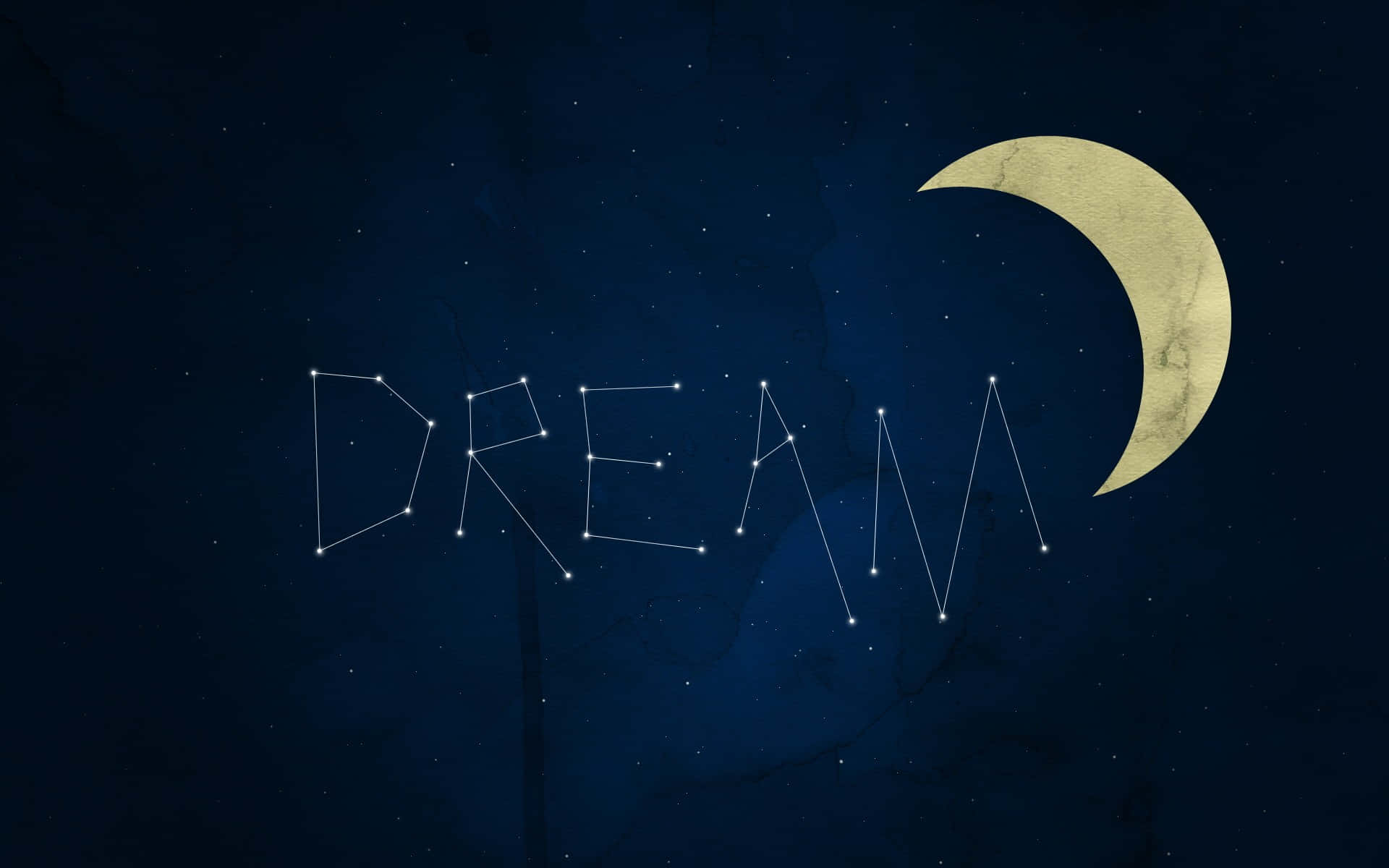 DREAM, glowing stars, golden crescent moon, Full HD Desktop Wallpaper