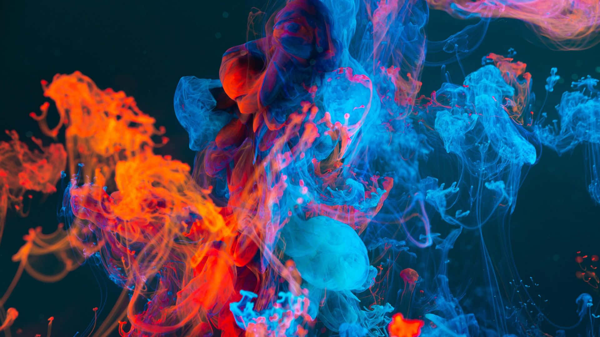 orange, electric blue, ink swirls, Full HD Desktop Wallpaper