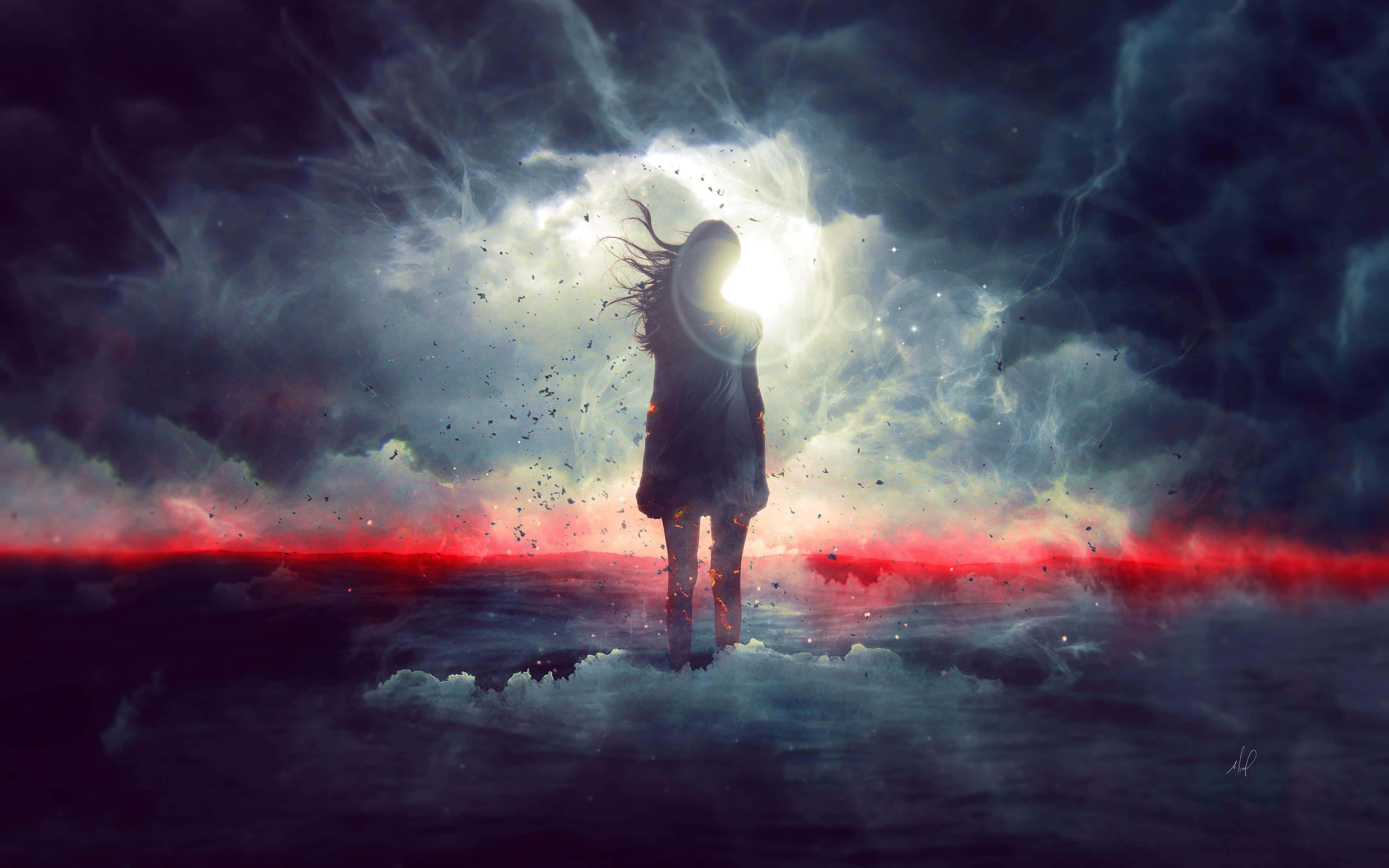 Dream Art, celestial body, swirling dark clouds, 4K Desktop Wallpaper