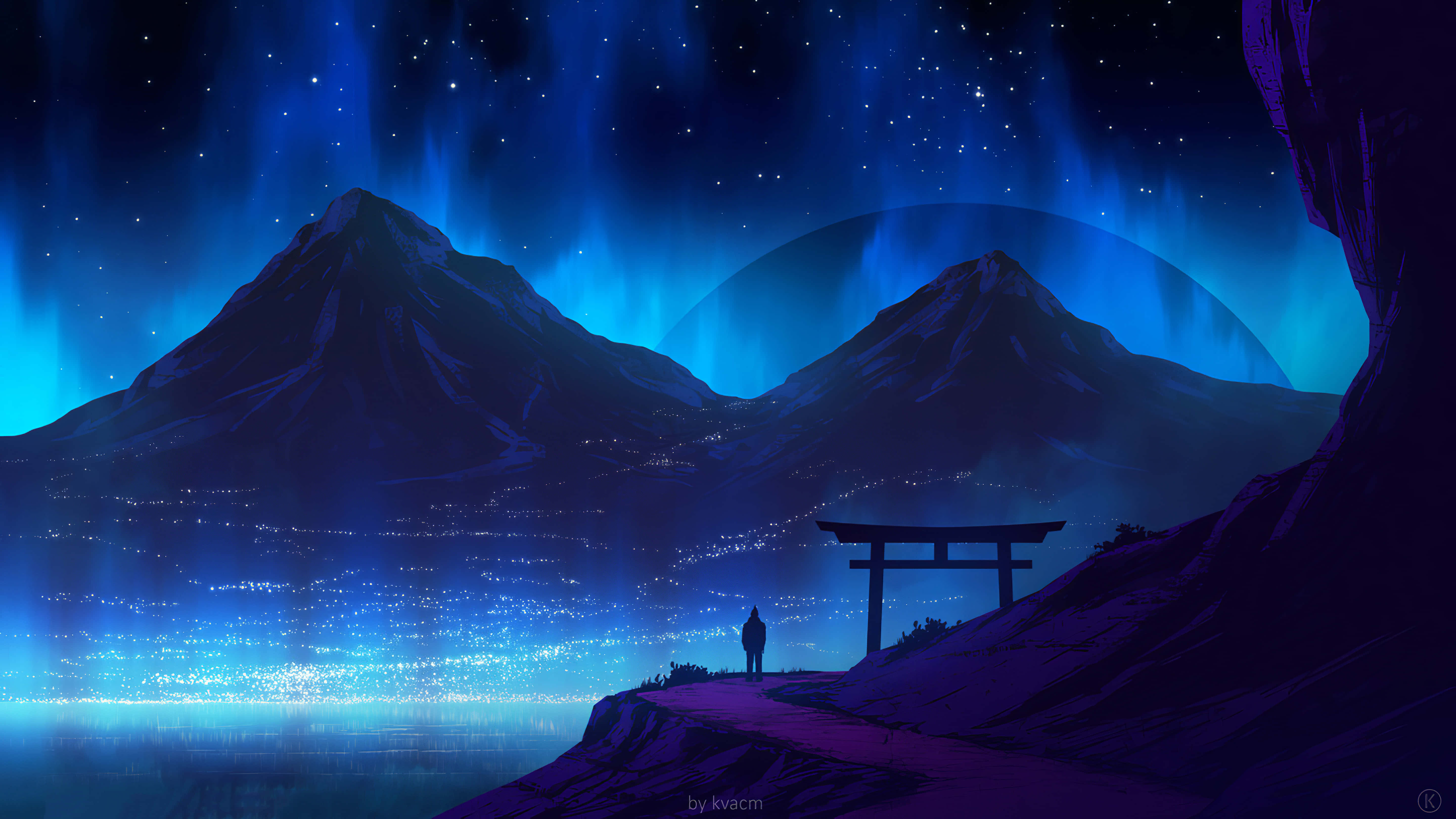 Dream Art, torii gate, starry night sky, 5K Desktop Wallpaper