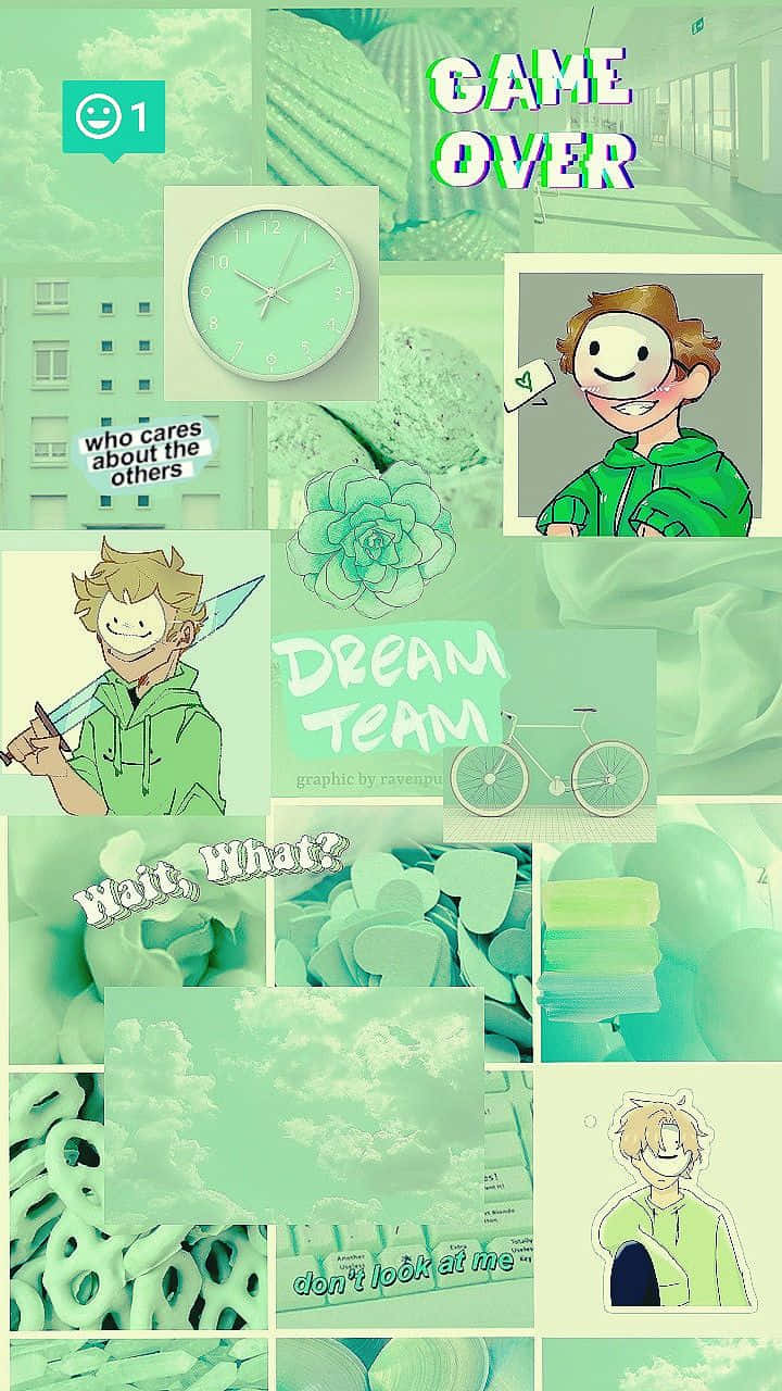 mint green, anime characters, game over text, HD Phone Wallpaper
