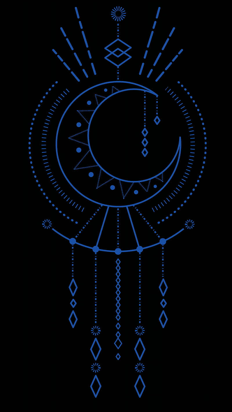 glowing blue dreamcatcher, crescent moon center, geometric patterns, HD Phone Wallpaper