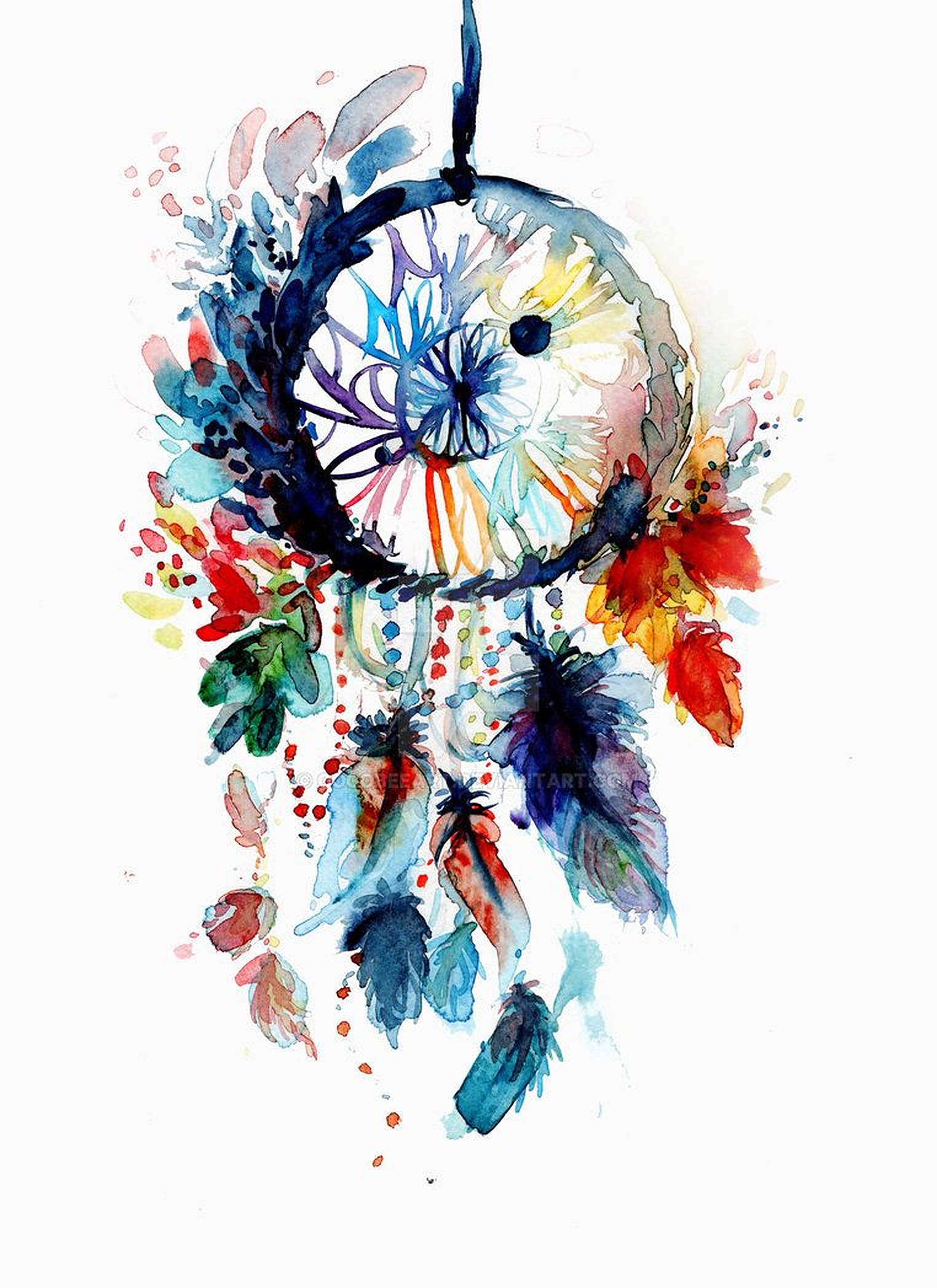 Dream Catcher, watercolor, multicolored feathers, Full HD Phone Wallpaper