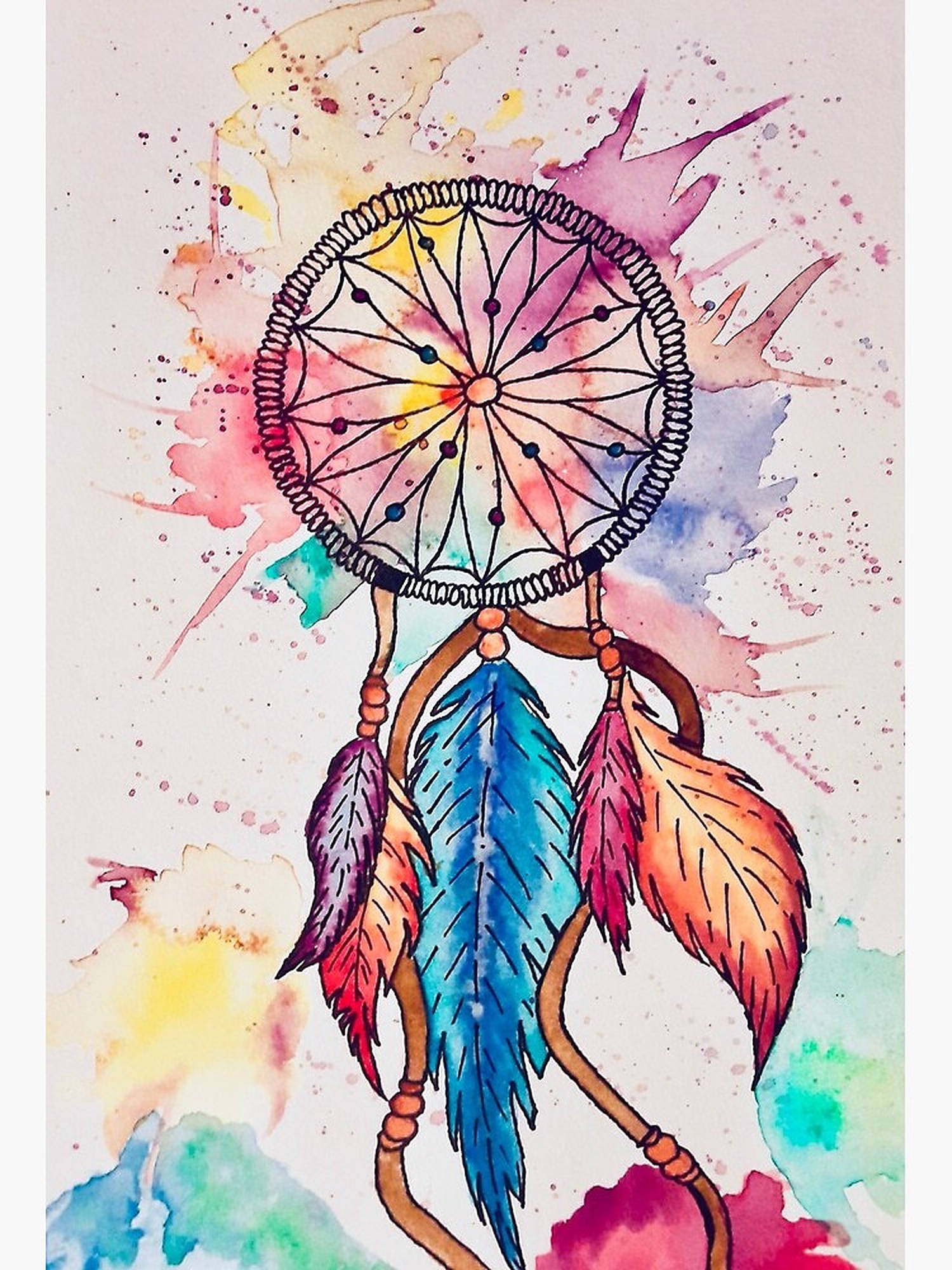 Dream Catcher, watercolor, multicolored feathers, Full HD Phone Wallpaper