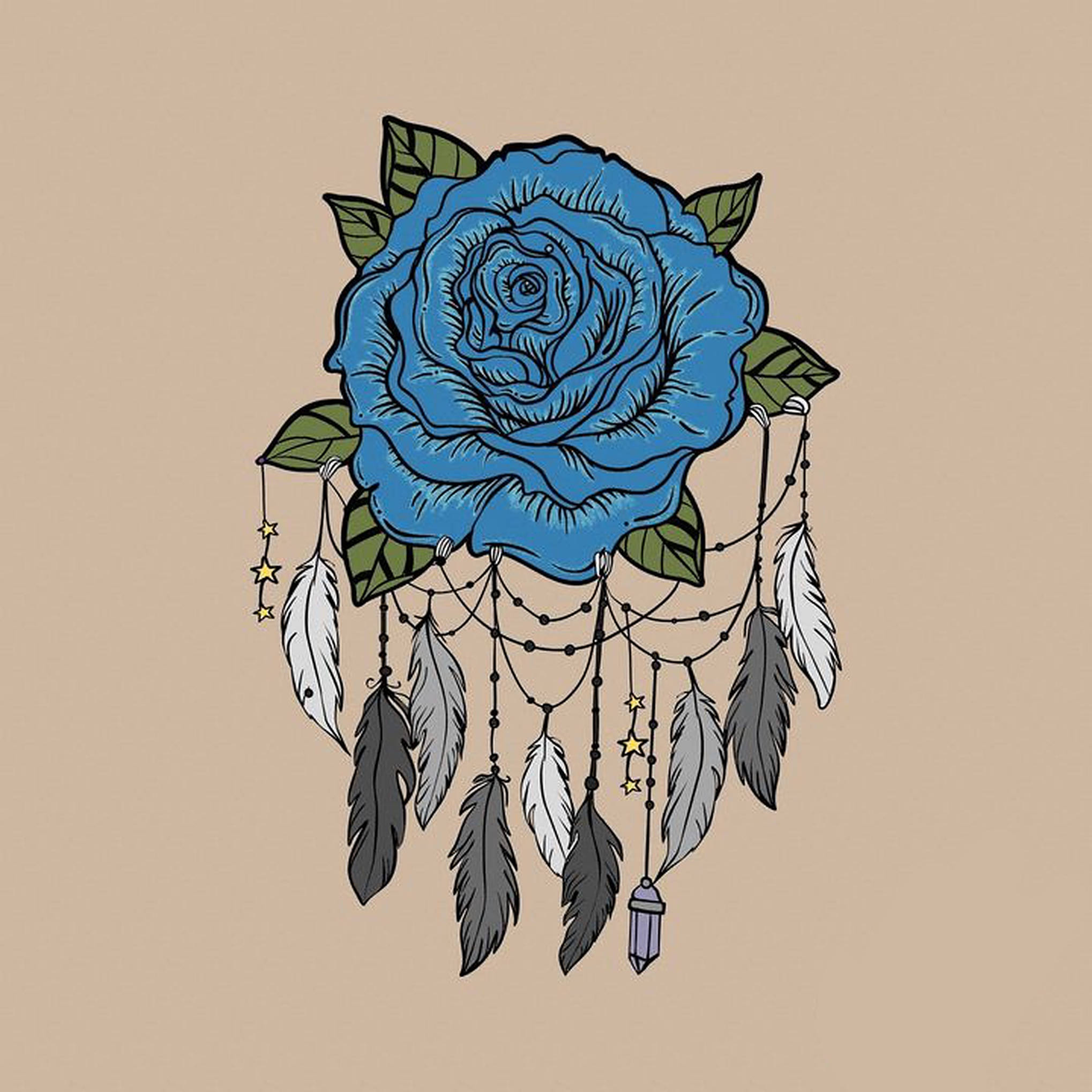 blue rose, dream catcher, starry sky, Full HD Desktop Wallpaper