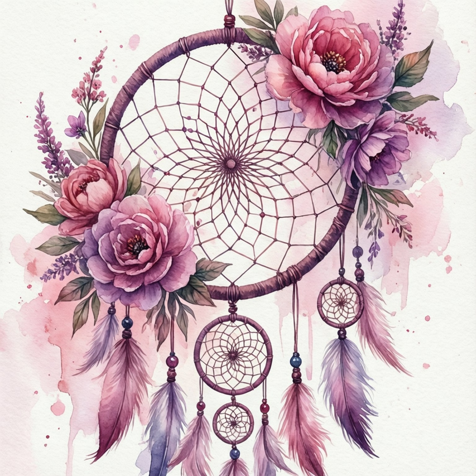 watercolor, pink peonies, lavender sprigs, HD Desktop Wallpaper