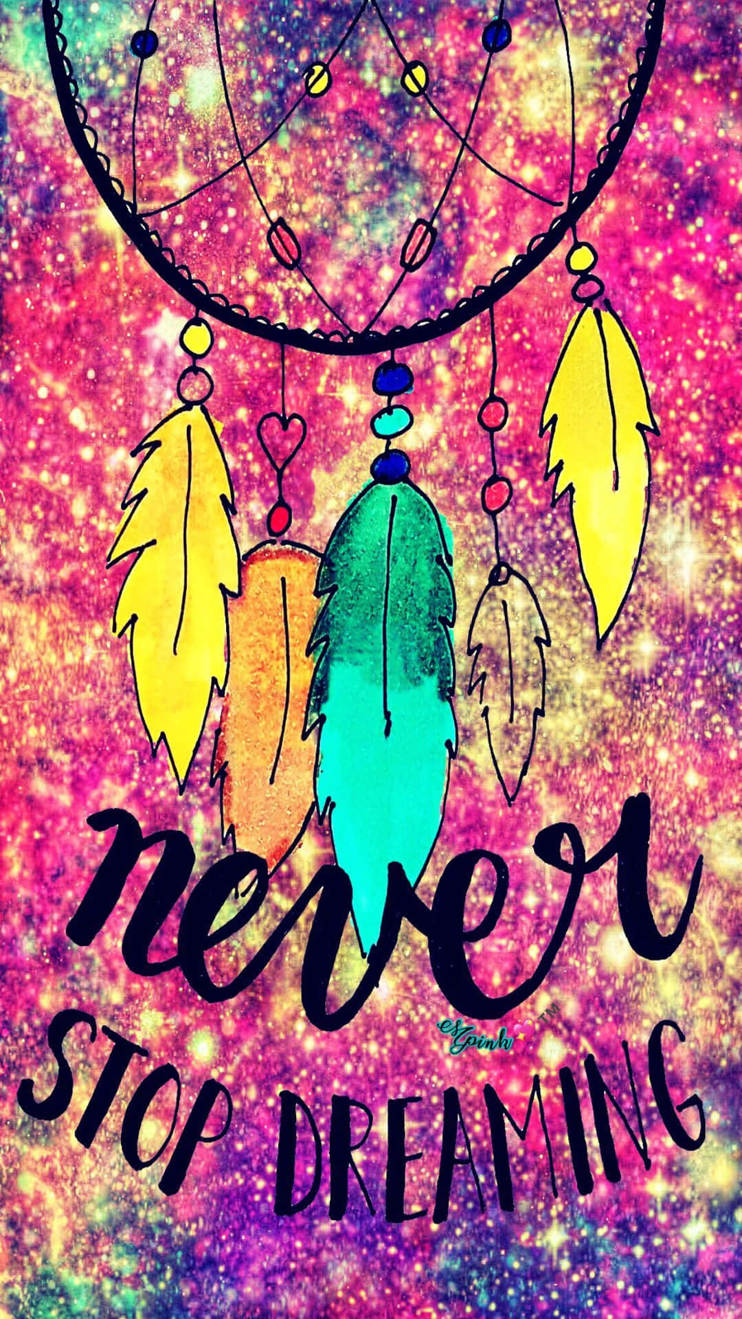 Dream Catcher, colorful feathers, glittering cosmic background, Full HD Phone Wallpaper