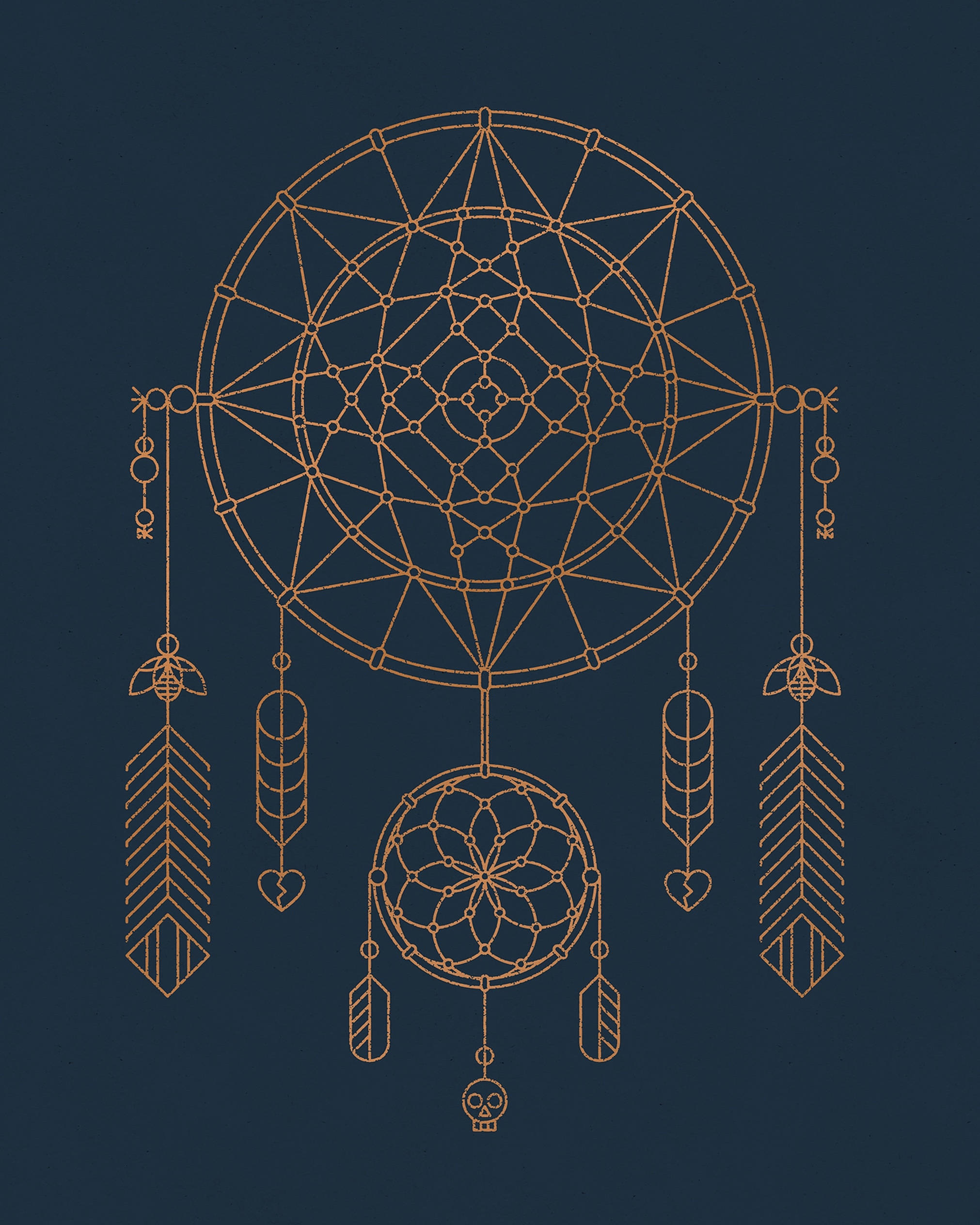 Dream Catcher, navy blue, golden, Full HD Phone Wallpaper