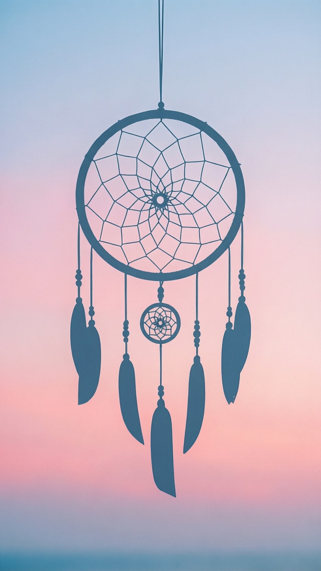 pastel silhouette dream catcher, feathers, beads, Full HD Phone Wallpaper