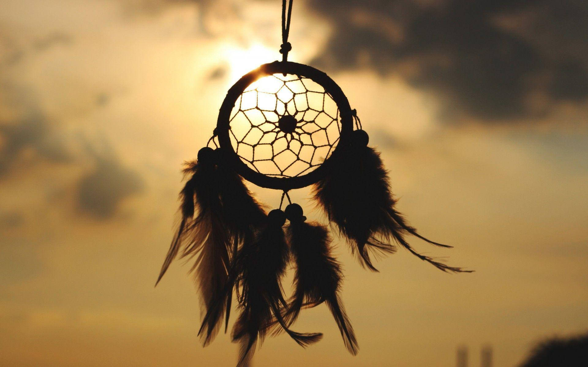 Dream Catcher, golden sunset sky, soft clouds, Full HD Desktop Wallpaper