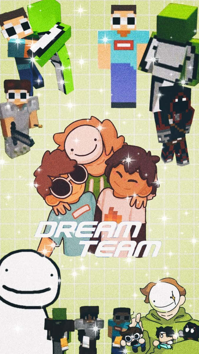 Minecraft, Dream Team, pixel art style, SD Phone Wallpaper