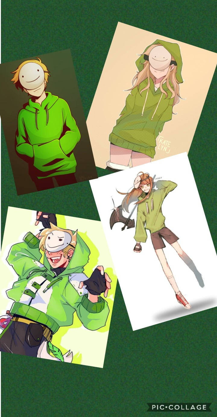 Dream Minecraft, anime-style characters, green hoodies, HD Phone Wallpaper