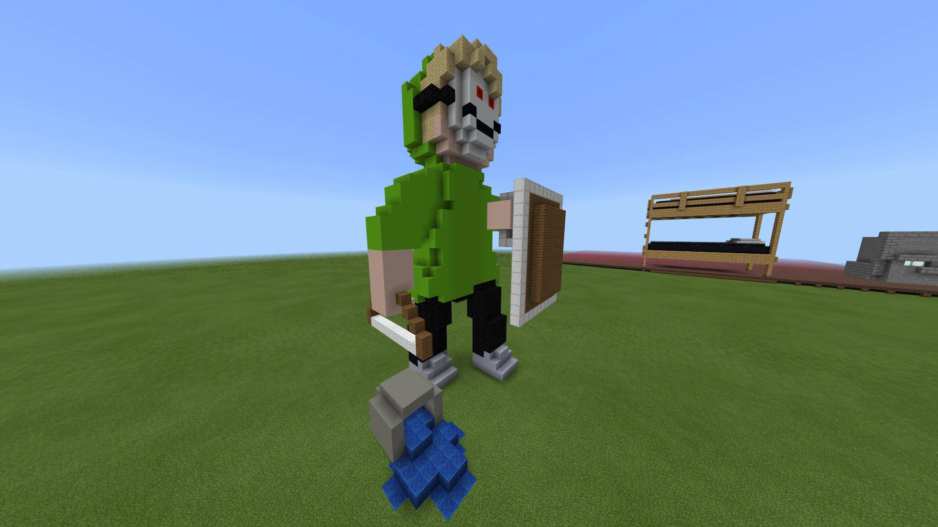 Minecraft, green shirt, skull mask, Full HD Desktop Wallpaper
