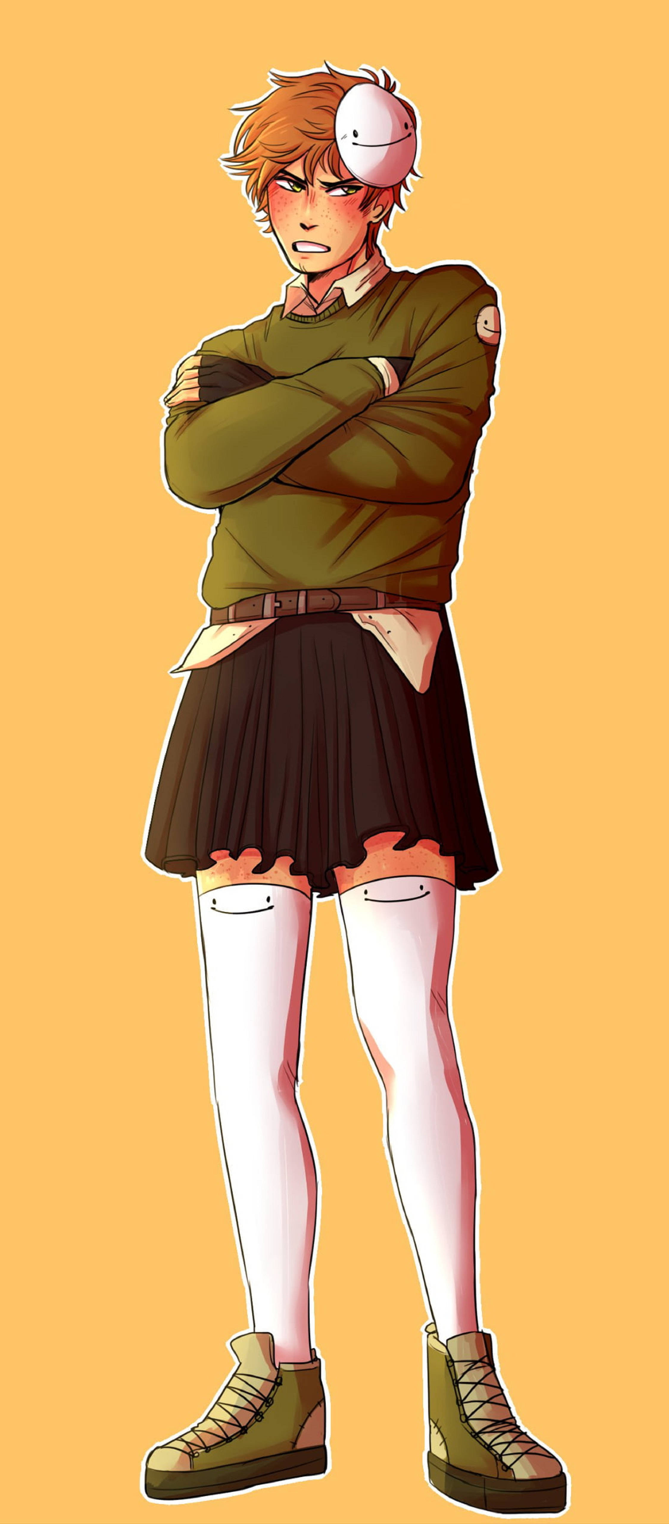 Dream SMP, orange hair, white spherical headpiece, 5K Phone Wallpaper