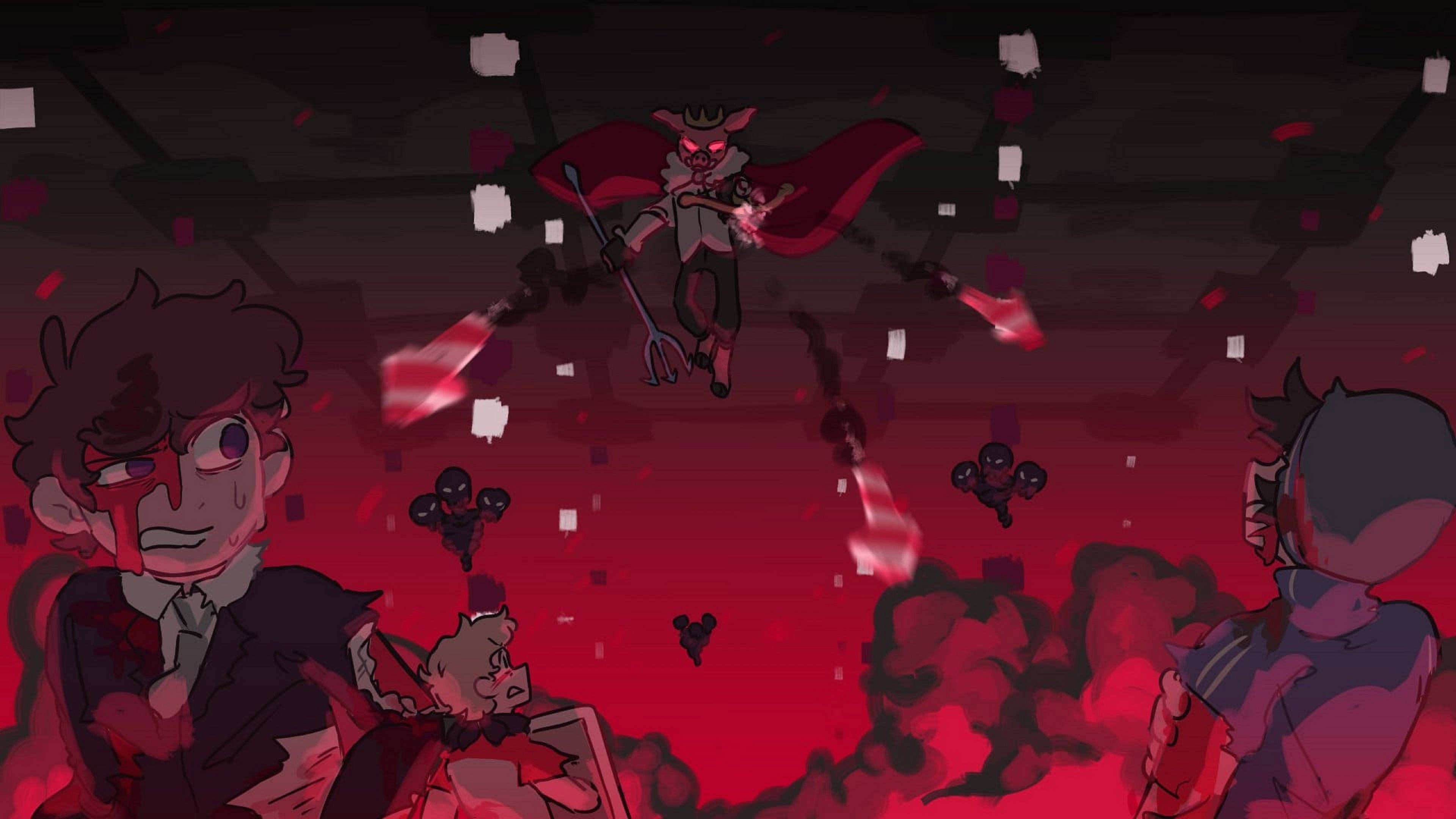 Dream SMP, red-robed devil, trident, 4K Desktop Wallpaper