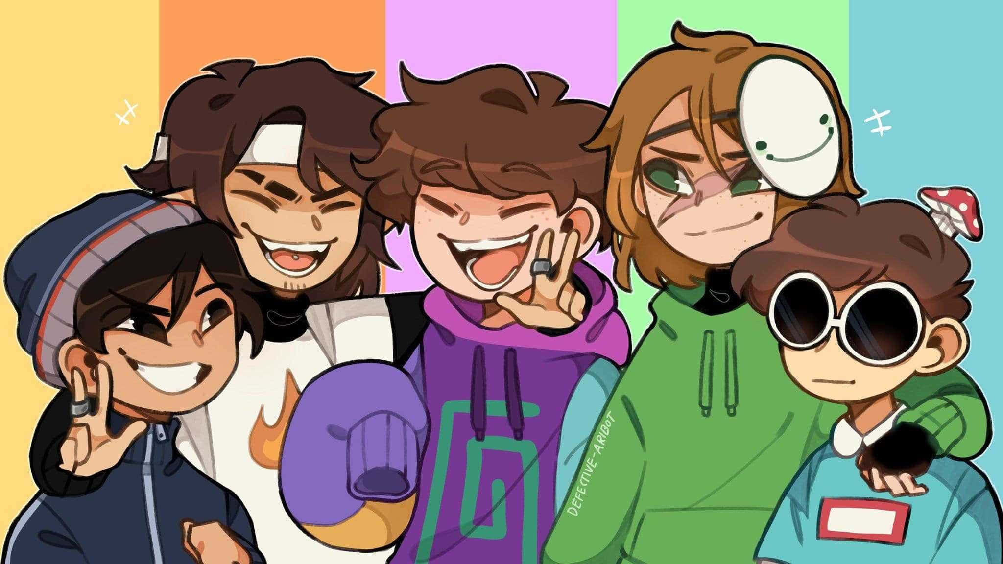 Dream Team, five characters, anime-style, Full HD Desktop Wallpaper
