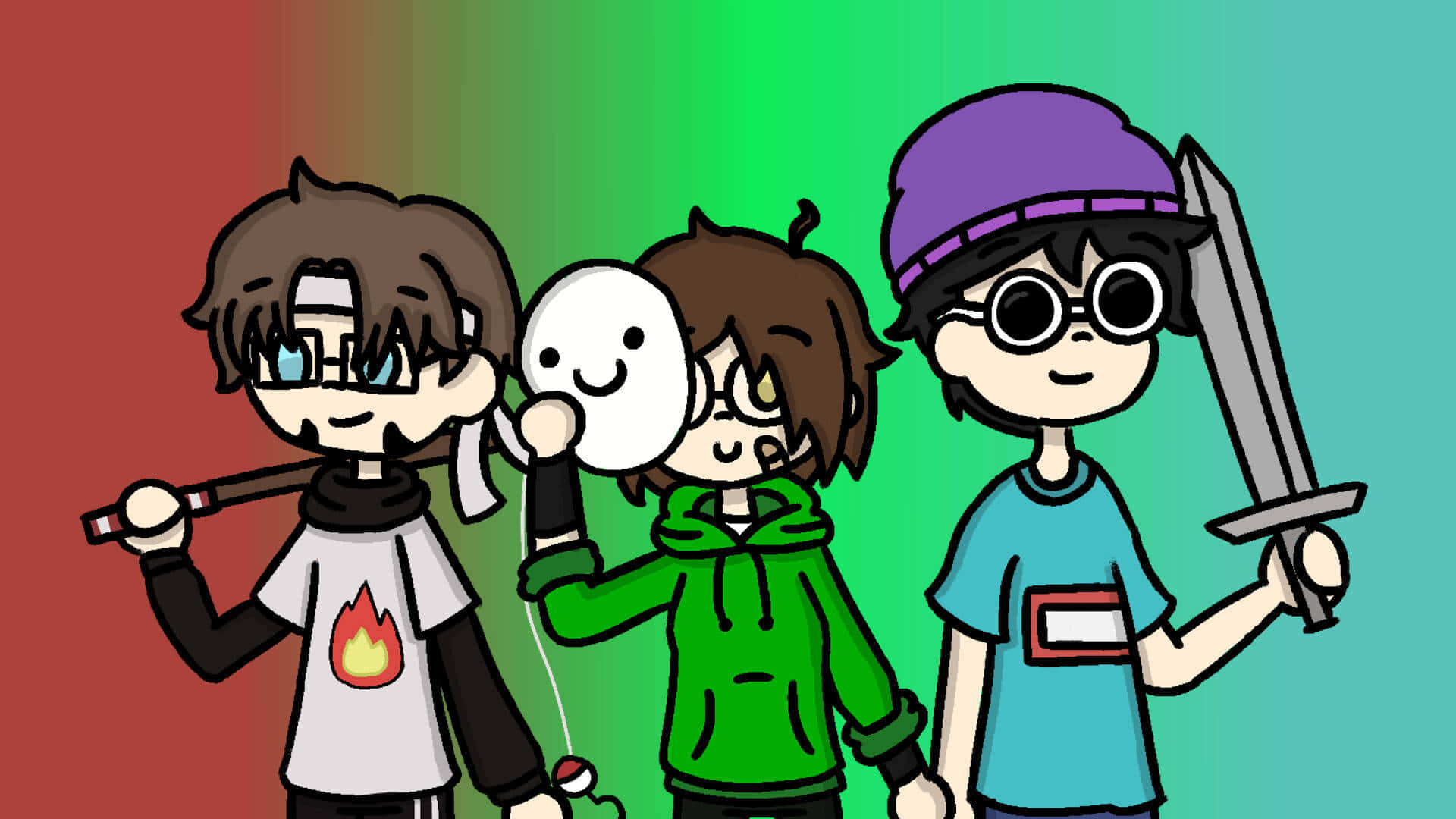 The Dream Team, microwave sword, flame shirt, Full HD Desktop Wallpaper