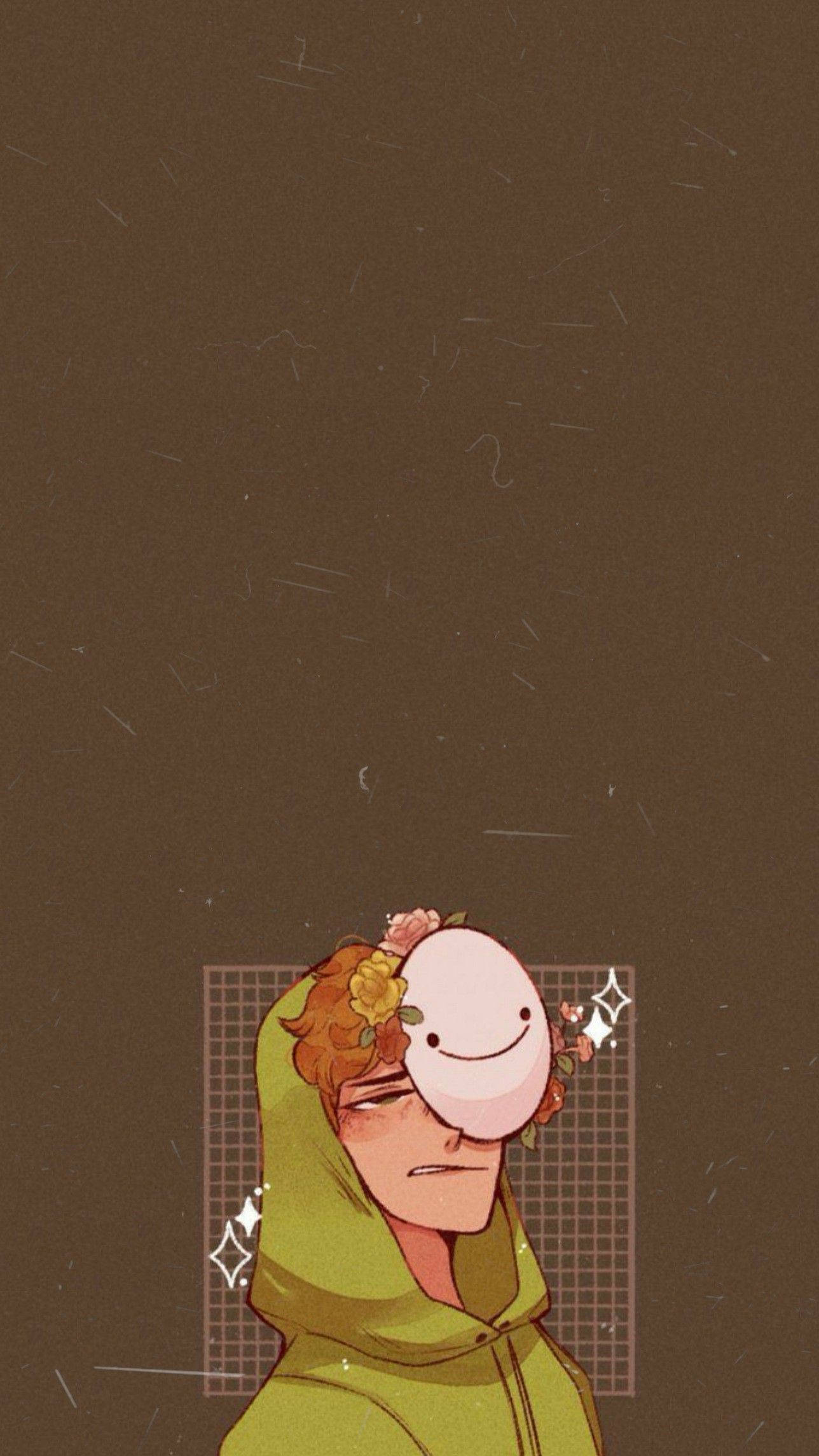 green hoodie, smiling pink mask, flowers, Full HD Phone Wallpaper