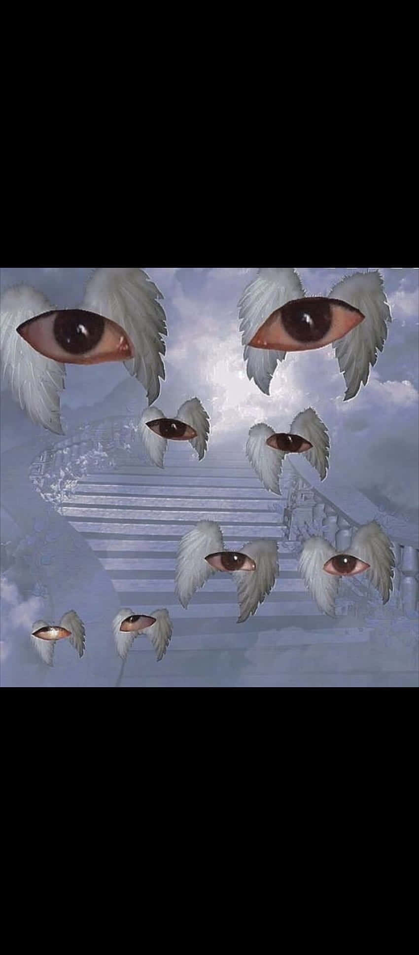 Dreamcore, angel eyes, white feathered wings, Full HD Phone Wallpaper