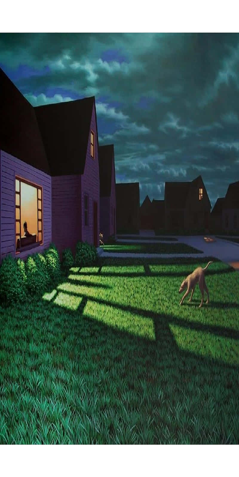 Dreamcore Nocturnal Suburbia, moonlit suburban yard, dramatic shadows, HD Phone Wallpaper