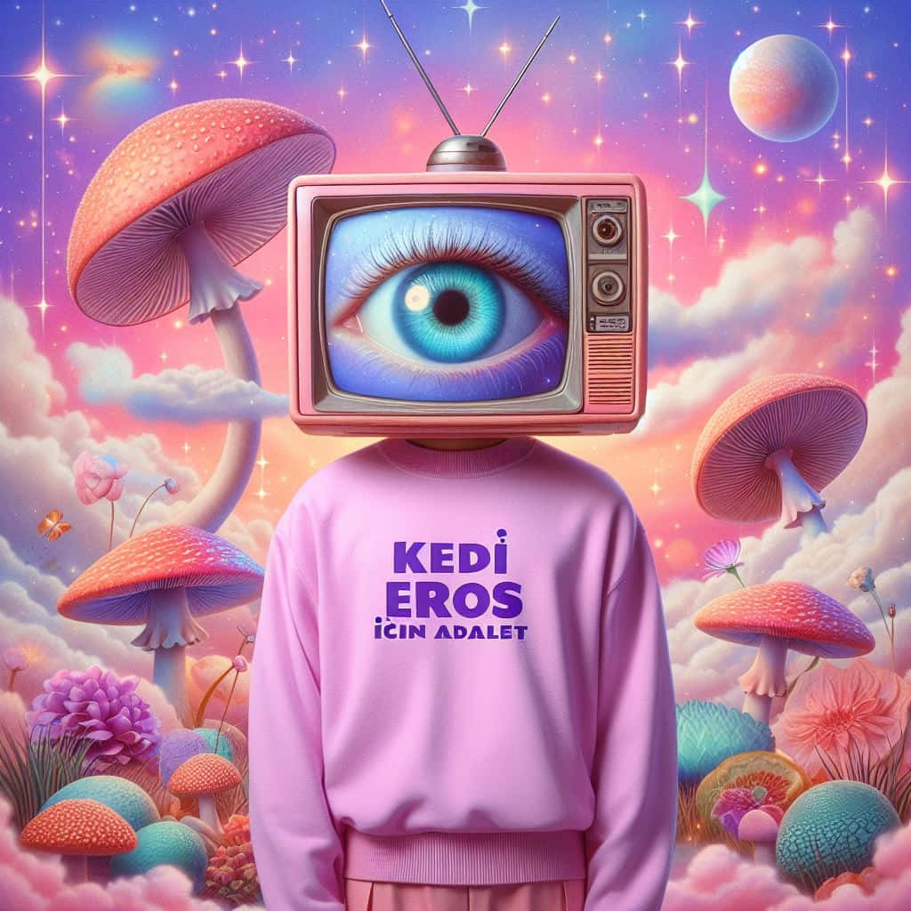 vintage TV, blue eye, glowing mushrooms, SD Desktop Wallpaper