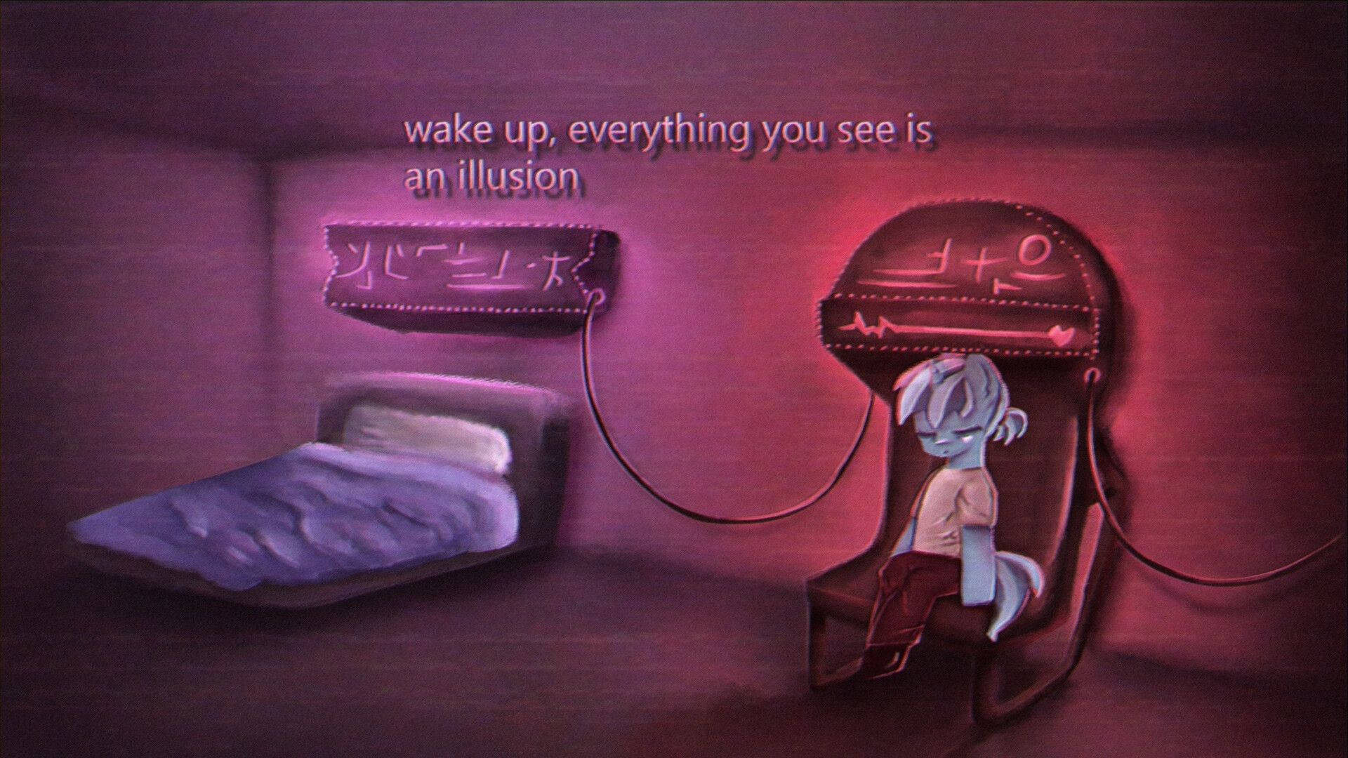Dreamcore Aesthetic, melancholic anime character, glowing headpiece, Full HD Desktop Wallpaper