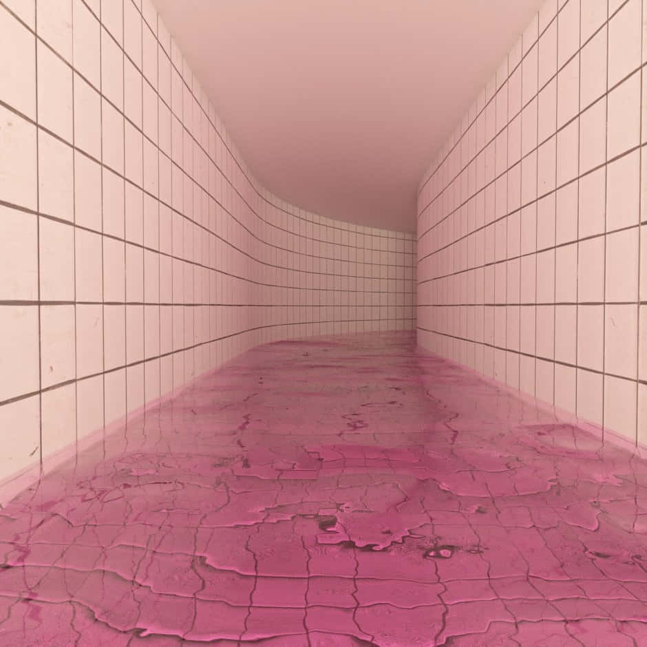 Dreamcore, pink tiled corridor, cracked floor, SD Desktop Wallpaper