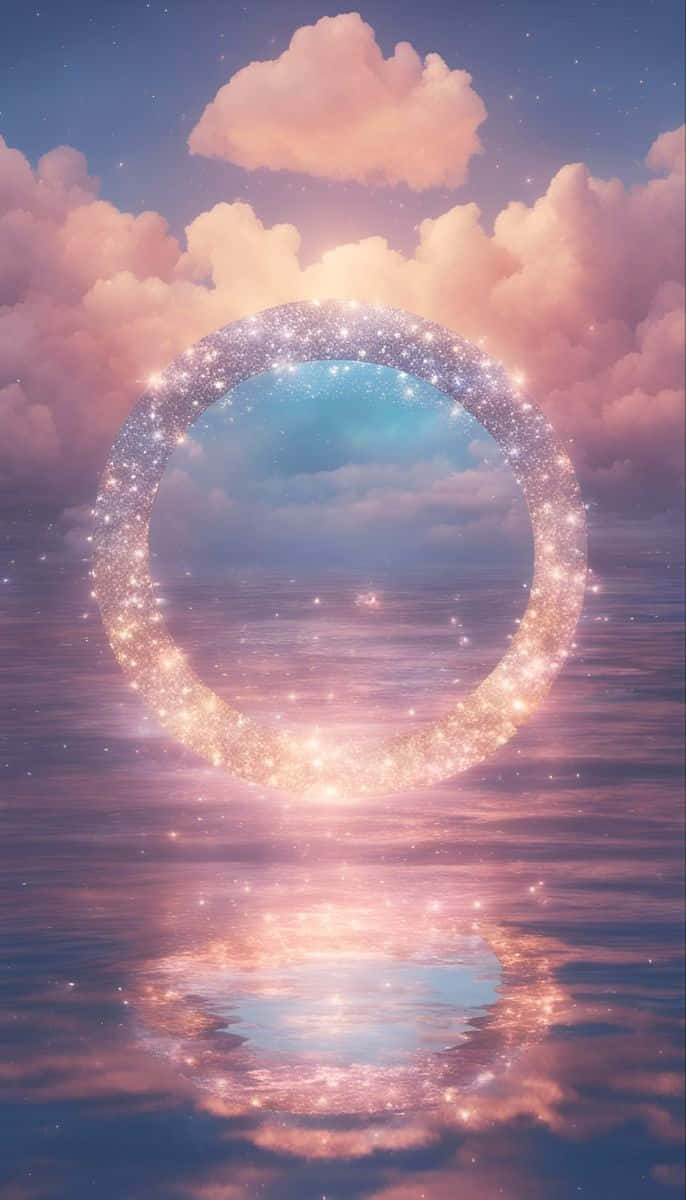Dreamcore, glittering cosmic portal, glowing sparkling ring, SD Phone Wallpaper