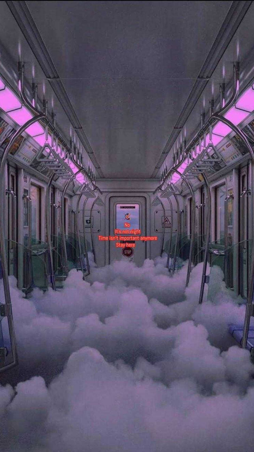 Cloudy Dreamcore Train, subway car, purple-hued clouds, Full HD Phone Wallpaper
