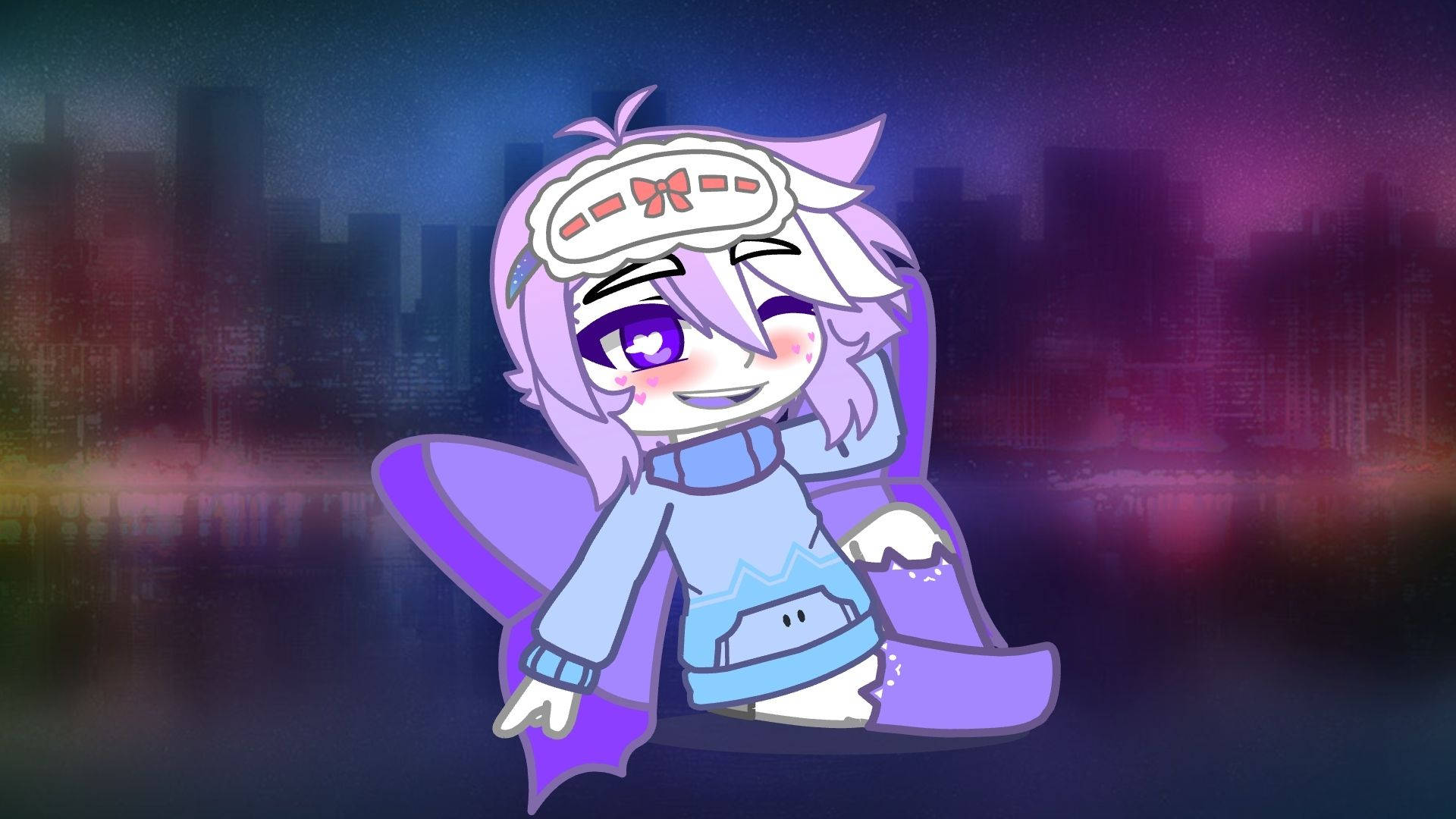 chibi anime girl, purple hair, sleepy eyes, Full HD Desktop Wallpaper