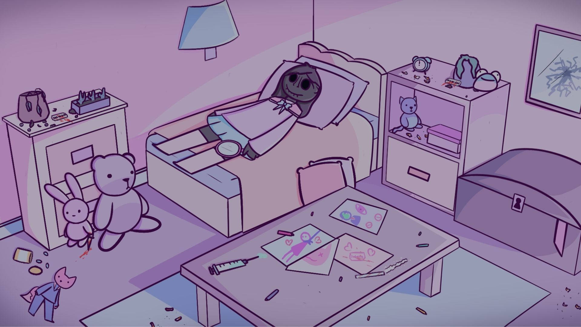 Dreamcore, sleeping voodoo doll, cartoon girl, Full HD Desktop Wallpaper