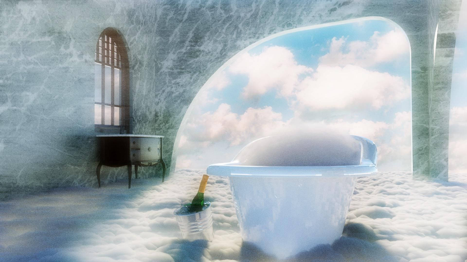 Dreamcore, bathtub, clouds, Full HD Desktop Wallpaper