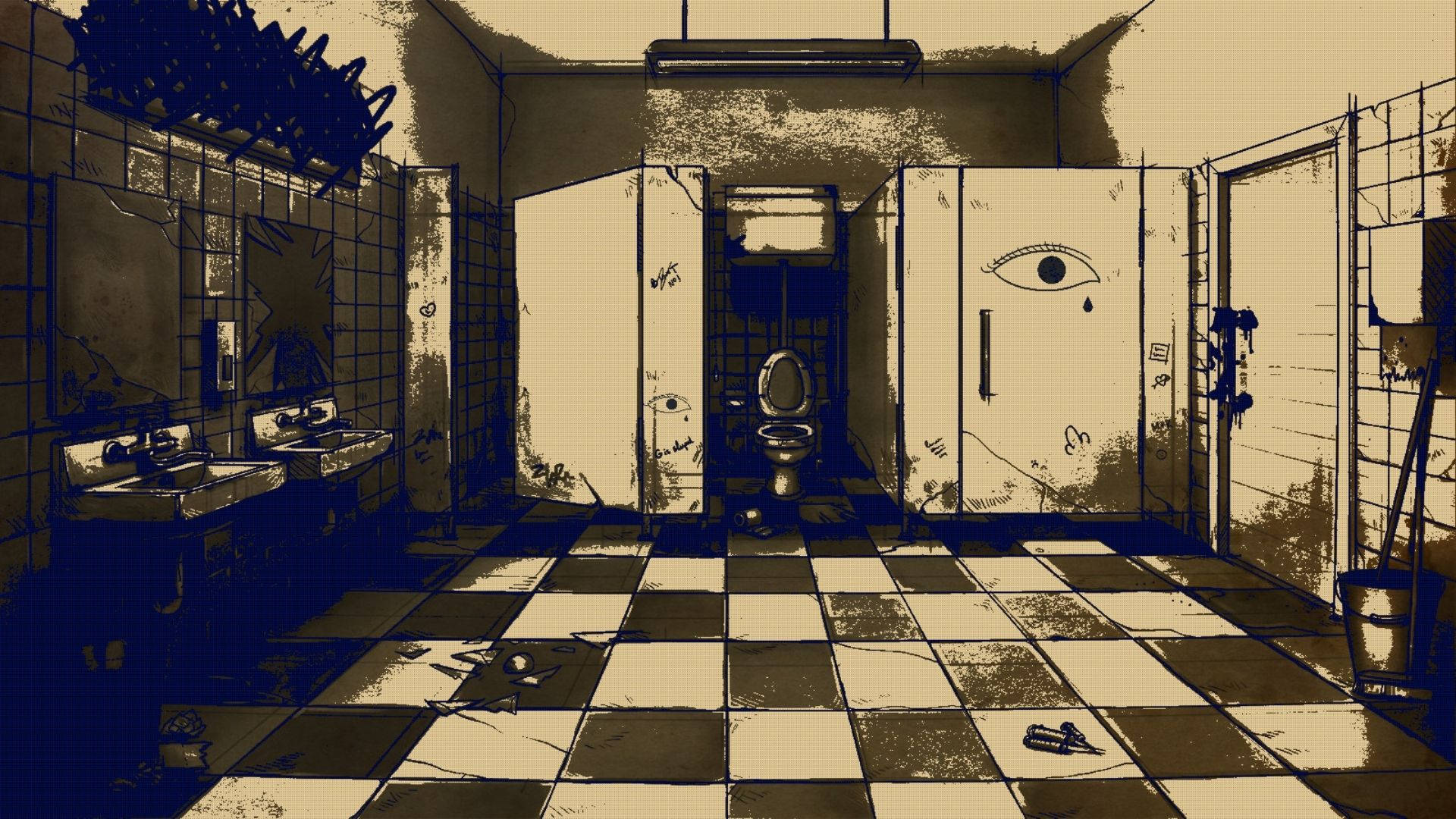 Dreamcore, vintage toilet, checkered floor, Full HD Desktop Wallpaper