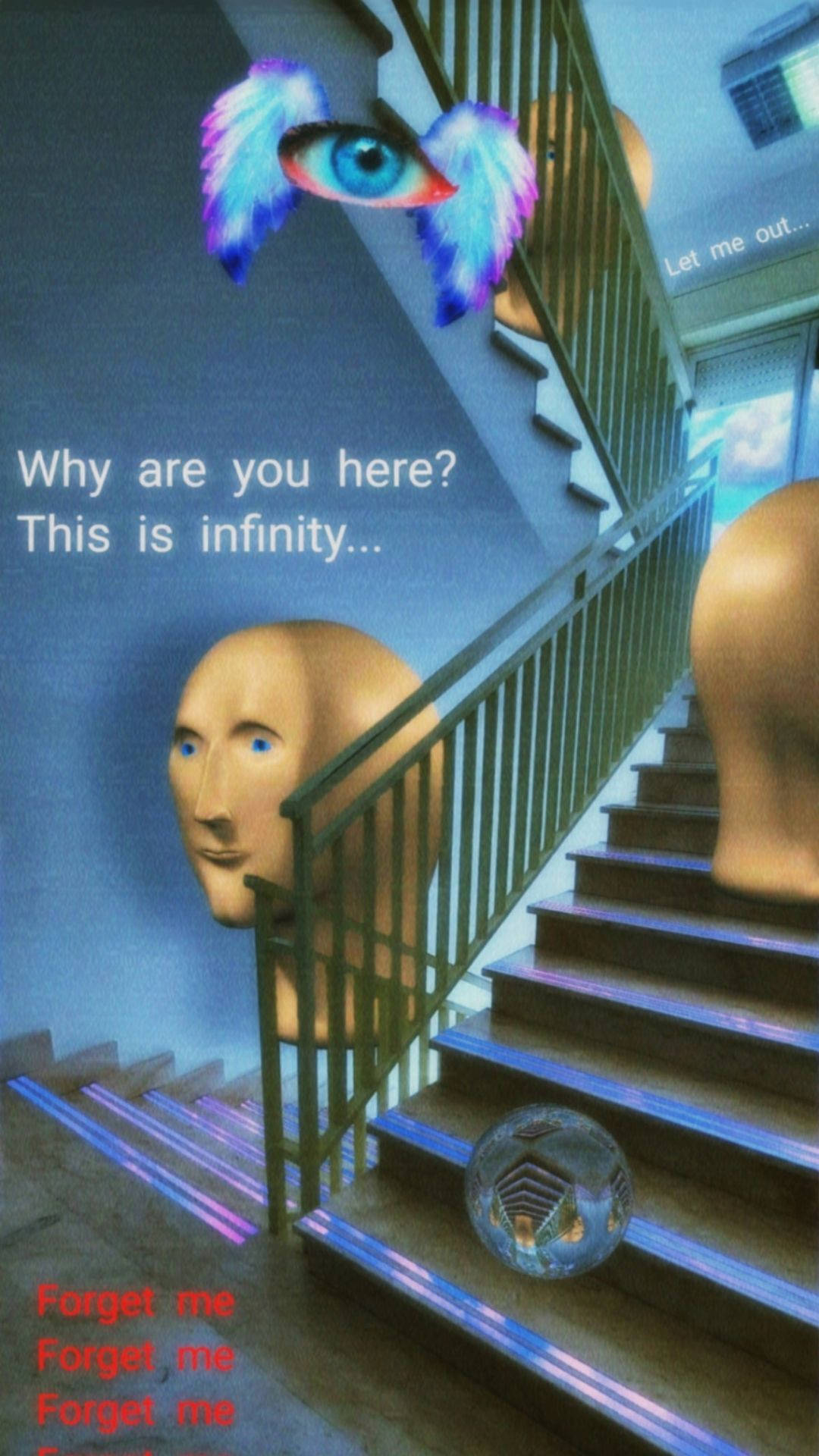 Dreamcore Climbing Heads, surreal staircase, floating heads, Full HD Phone Wallpaper