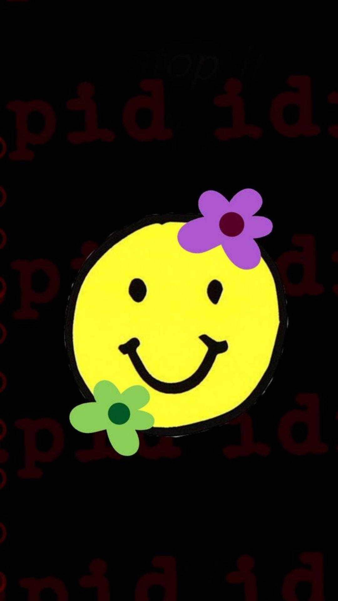 Dreamcore, smiley face, purple and green flower, Full HD Phone Wallpaper