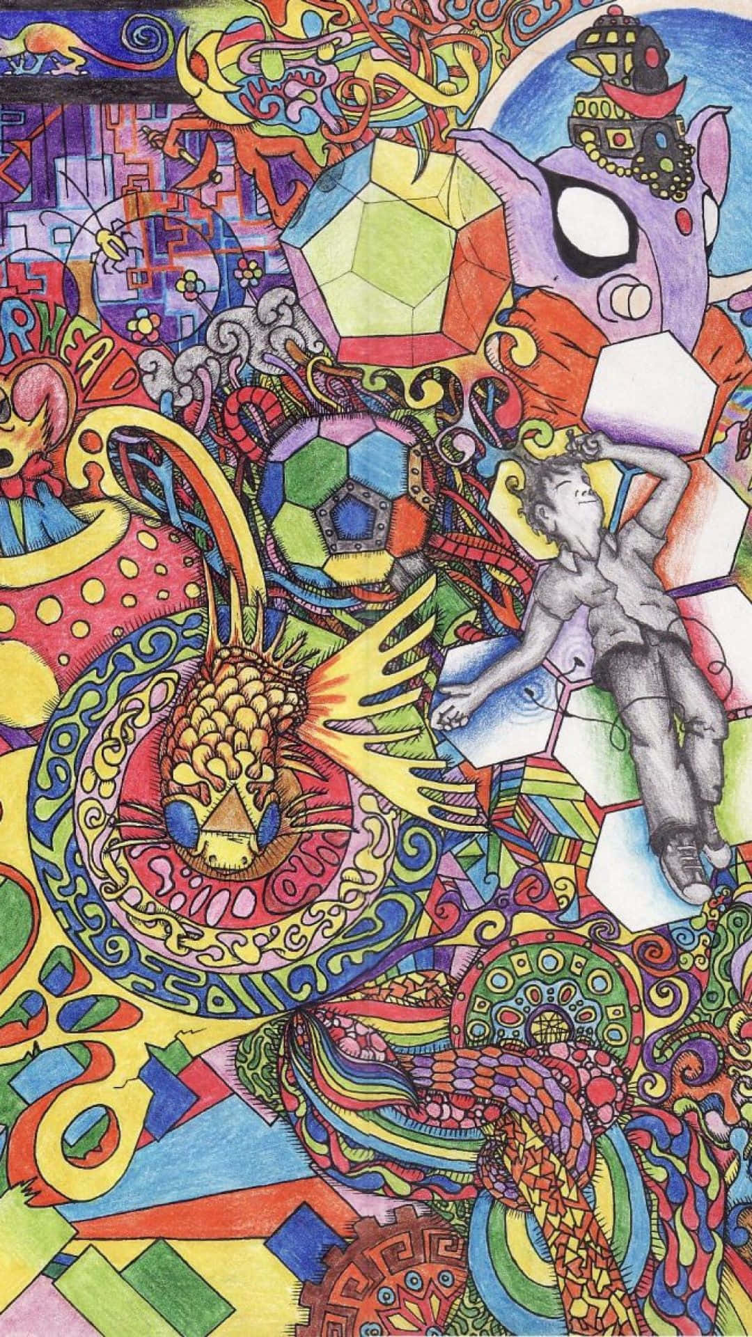 psychedelic dreamscape, vibrant chaotic collage, psychedelic patterns, Full HD Phone Wallpaper