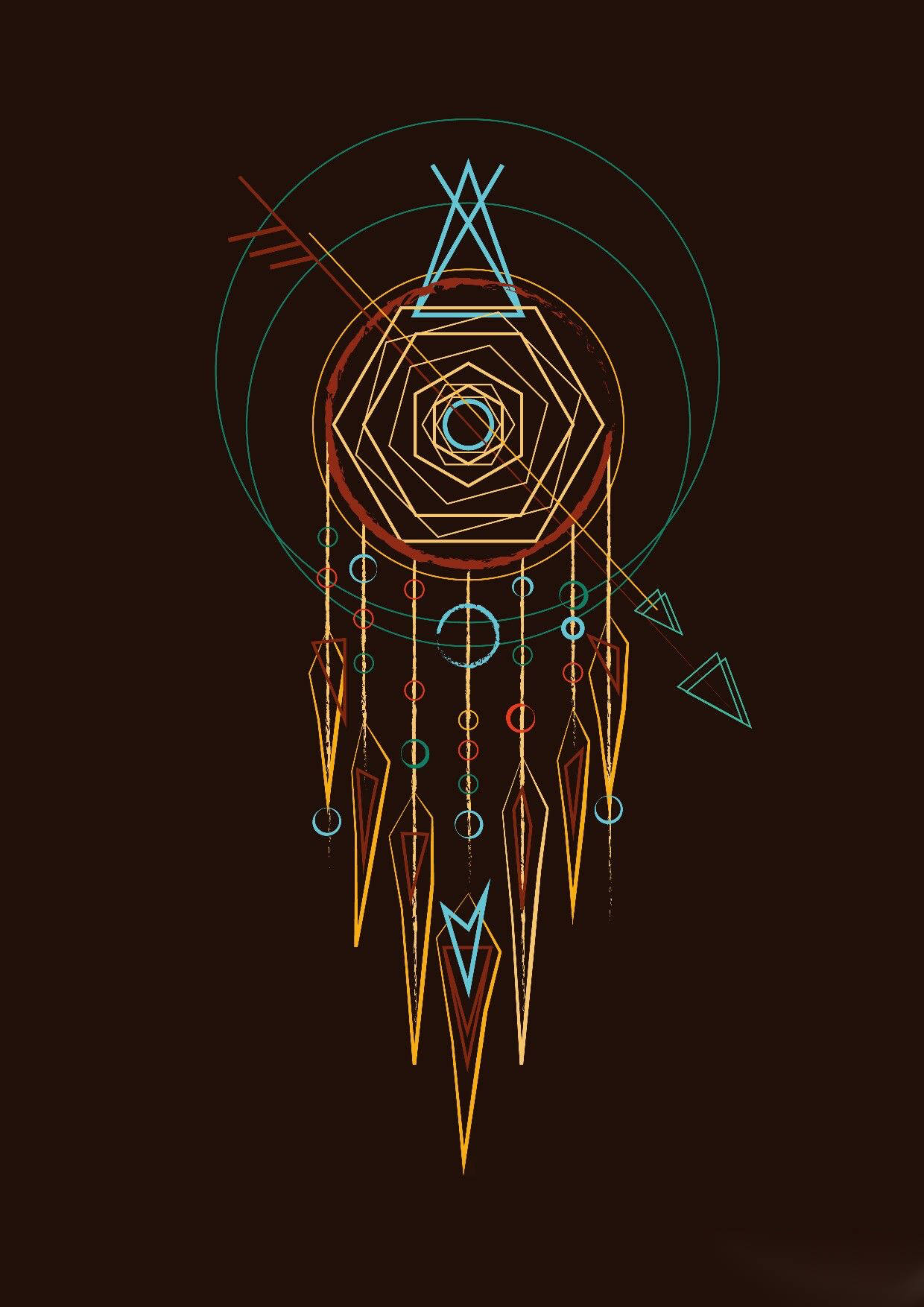 geometric dream catcher, glowing geometric shapes, dangling triangles, HD Phone Wallpaper