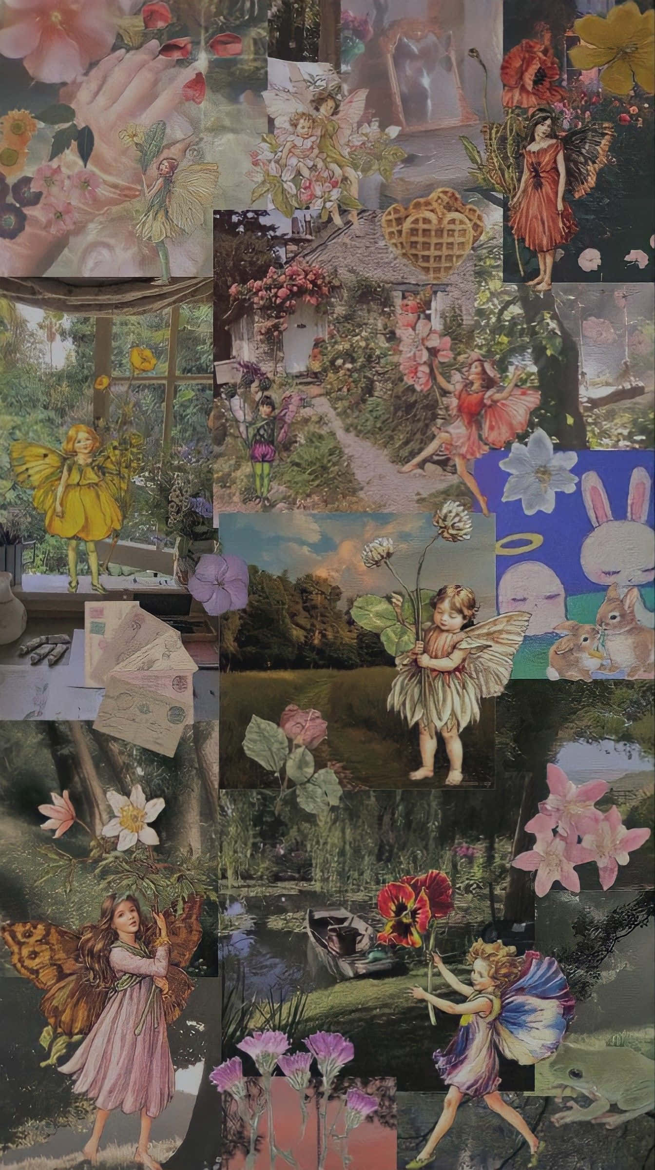 fairycore, collage, vintage fairy illustrations, Full HD Phone Wallpaper