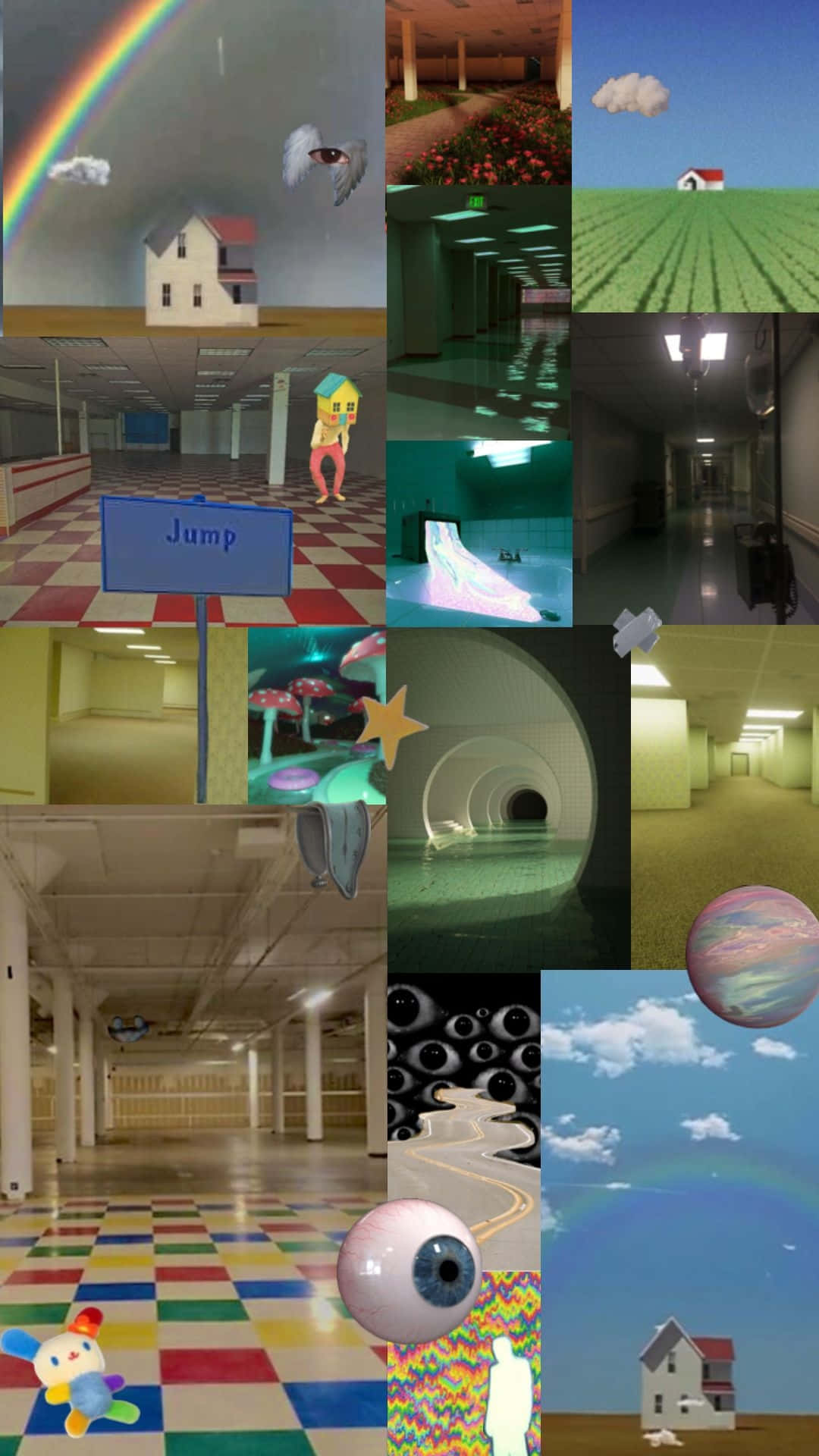 Dreamcore, glitchy digital scenes, rainbows houses, Full HD Phone Wallpaper