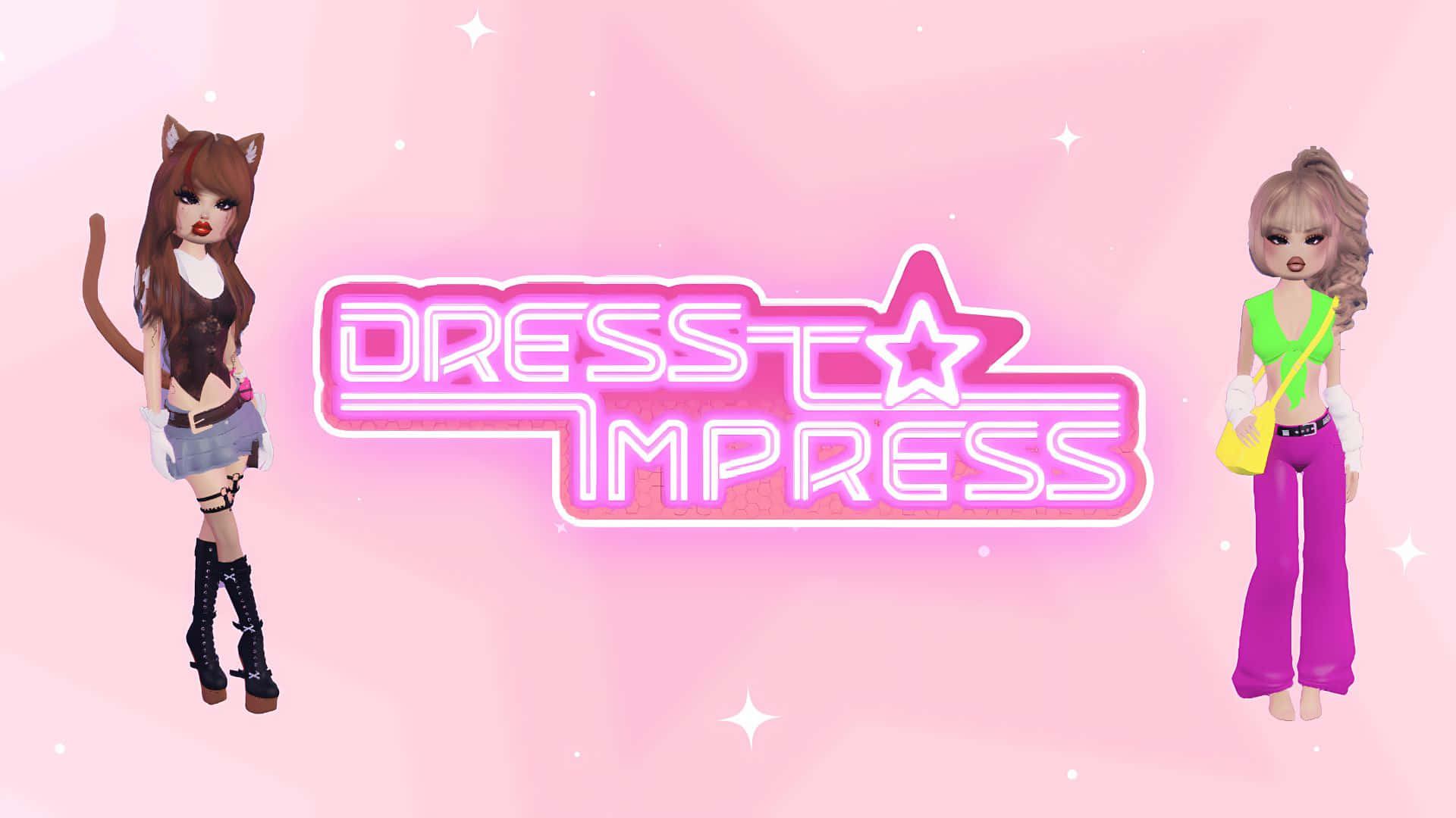 Dress To Impress, glowing pink neon sign, sparkling pastel pink background, Full HD Desktop Wallpaper