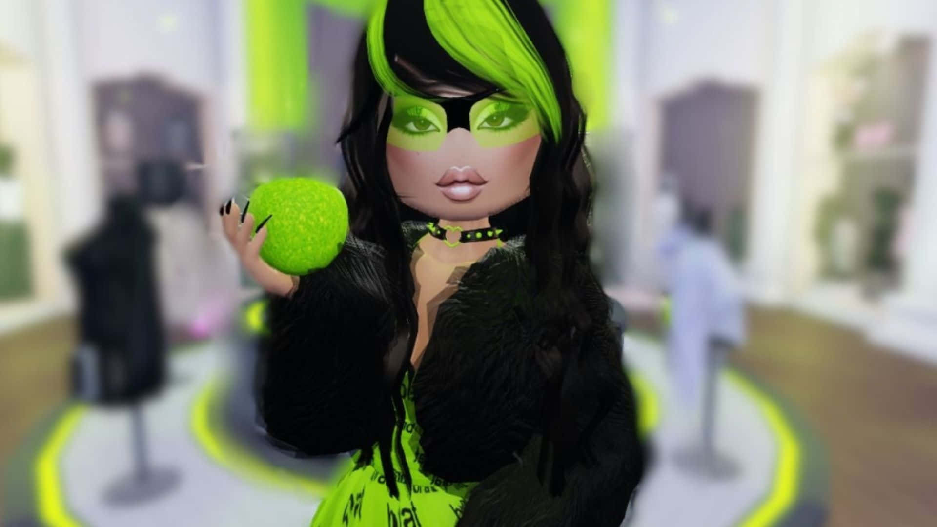 neon green hair, neon green makeup, glowing green orb, Full HD Desktop Wallpaper
