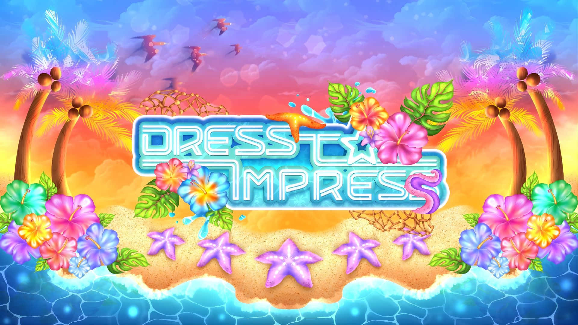 Dress To Impress, sunset sky, glowing text, Full HD Desktop Wallpaper