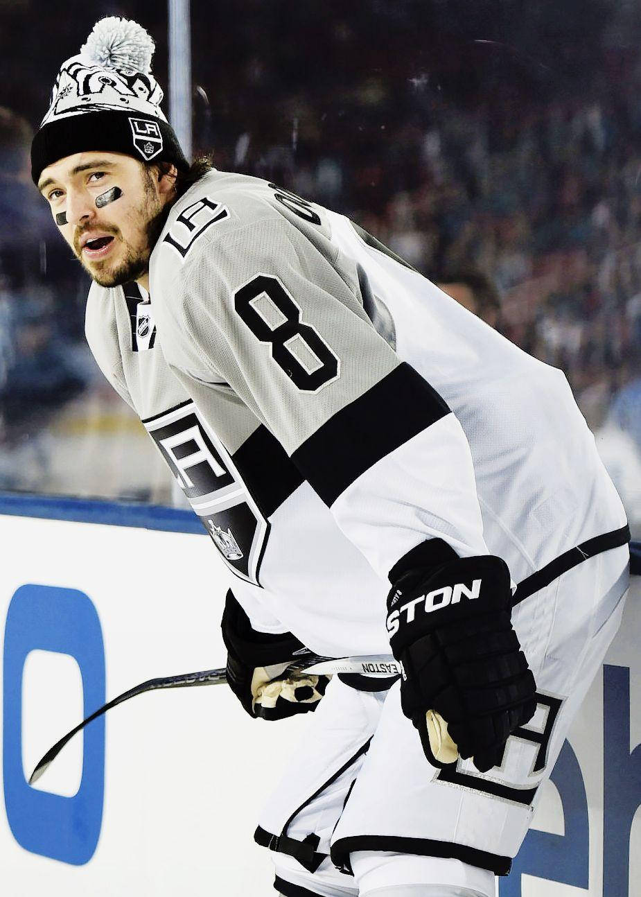 Drew Doughty, hockey stick, white and black uniform, HD Phone Wallpaper