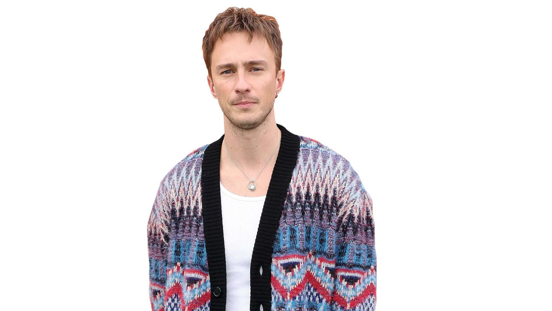 Drew Starkey, short brown hair, colorful patterned cardigan, Full HD Desktop Wallpaper