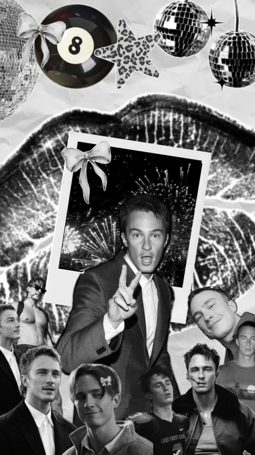 Drew Starkey, black and white collage, man making a peace sign, Full HD Phone Wallpaper