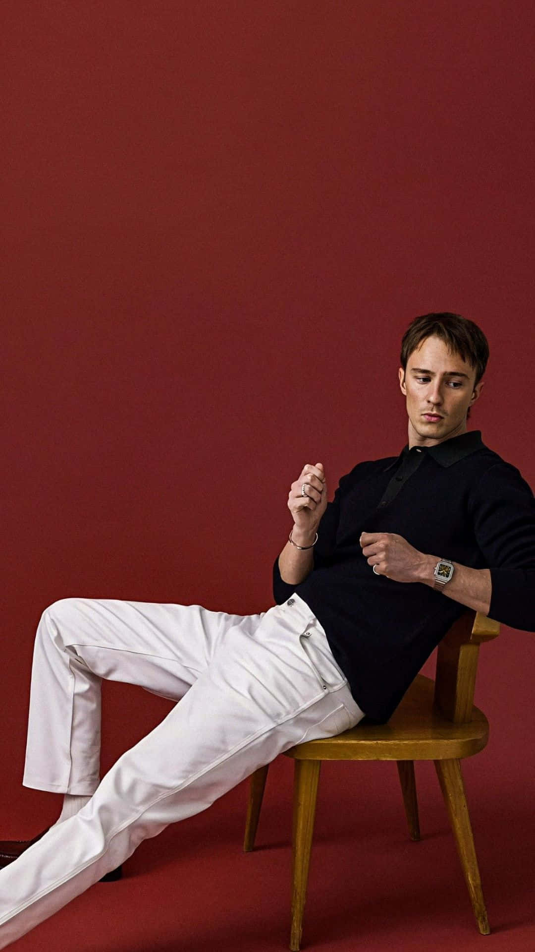 Drew Starkey, black polo, white pants, Full HD Phone Wallpaper